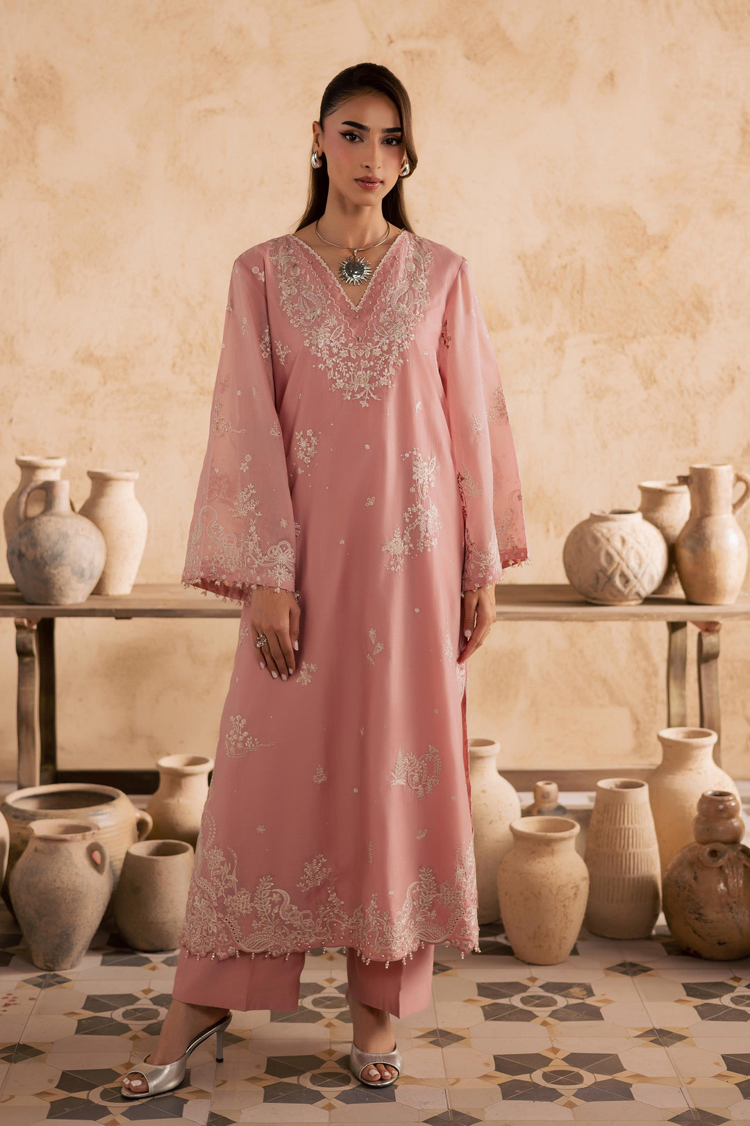  Dublin 2Pc - Embroidered Festive Pret BATIKSS26  BATIK   XS / Peach / Paper Silk-S / Peach / Paper Silk-M / Peach / Paper Silk-L / Peach / Paper Silk-XL / Peach / Paper Silk