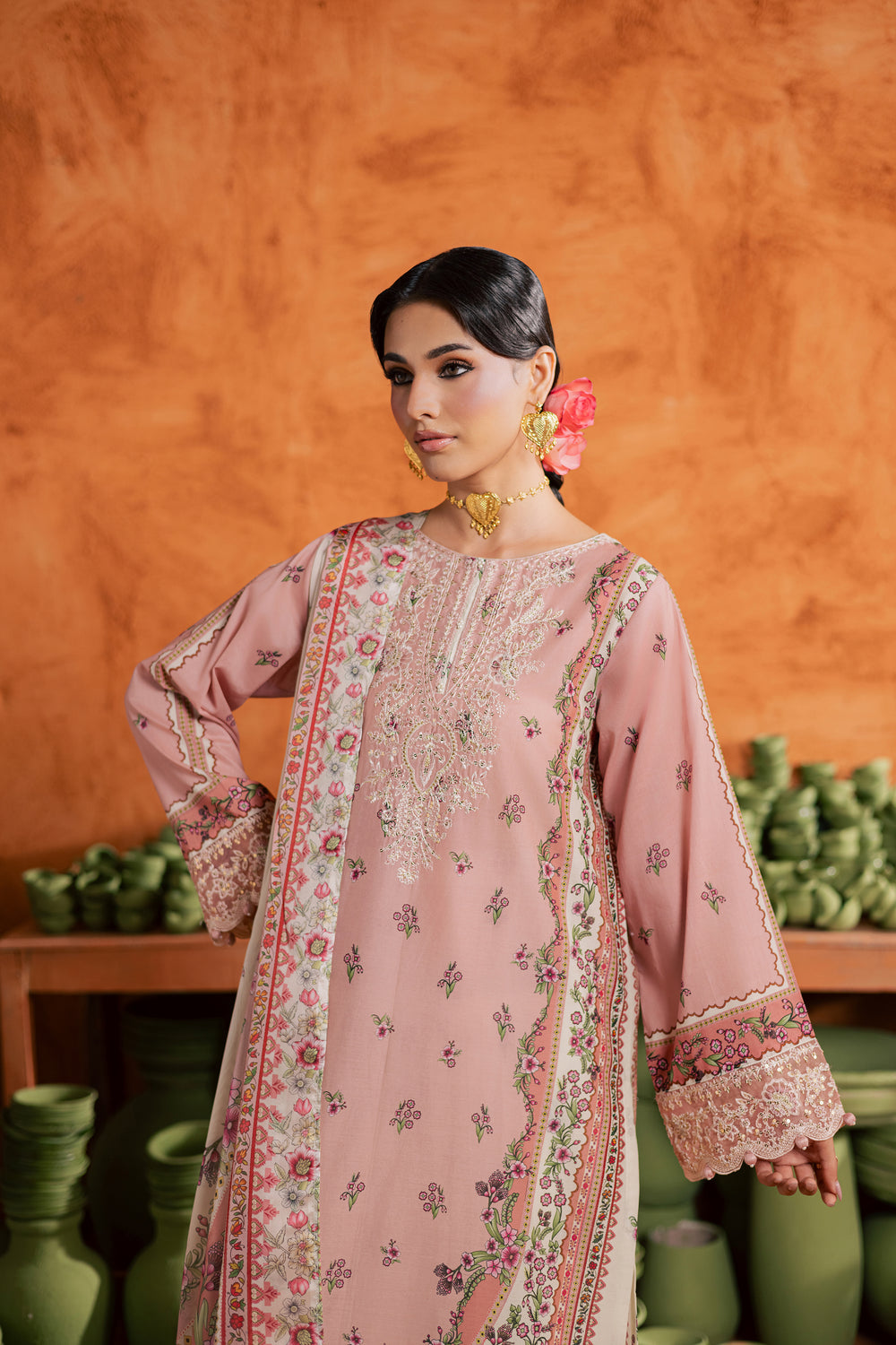  Dusty Peach 3Pc - Printed Lawn Dress BATIKEID2026  BATIK   XS / Peach / Lawn-S / Peach / Lawn-M / Peach / Lawn-L / Peach / Lawn-XL / Peach / Lawn