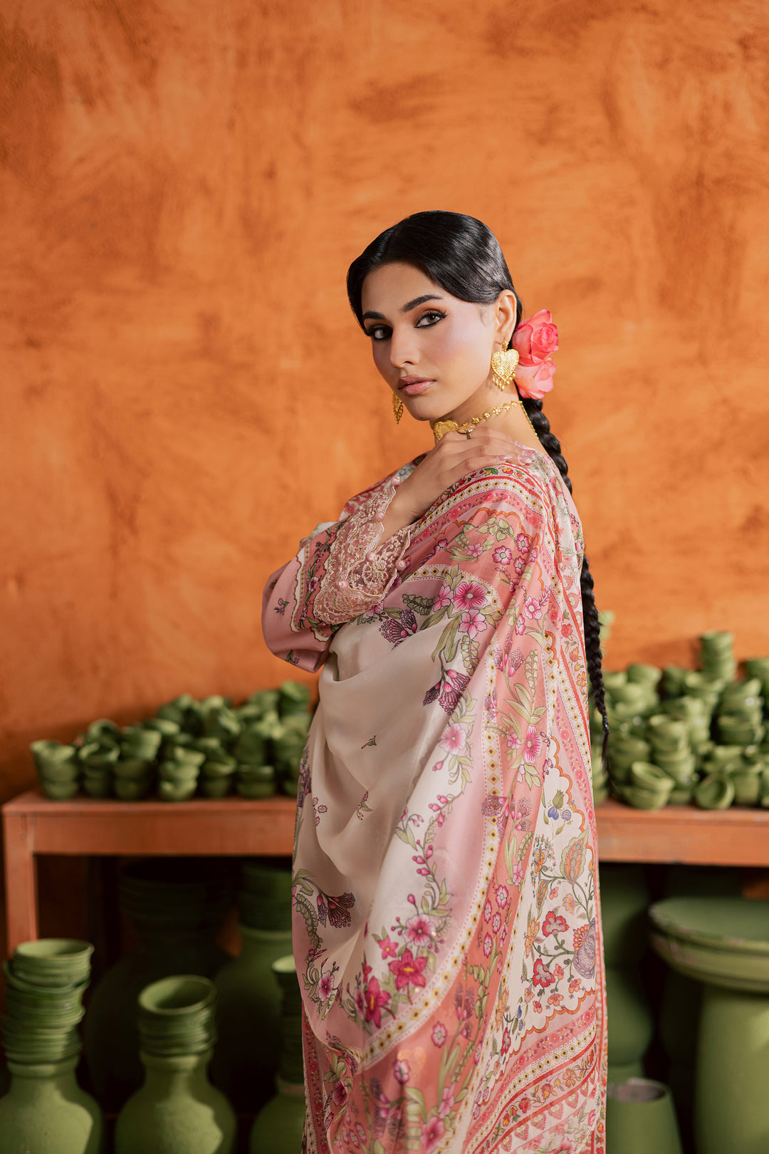  Dusty Peach 3Pc - Printed Lawn Dress BATIKEID2026  BATIK   XS / Peach / Lawn-S / Peach / Lawn-M / Peach / Lawn-L / Peach / Lawn-XL / Peach / Lawn