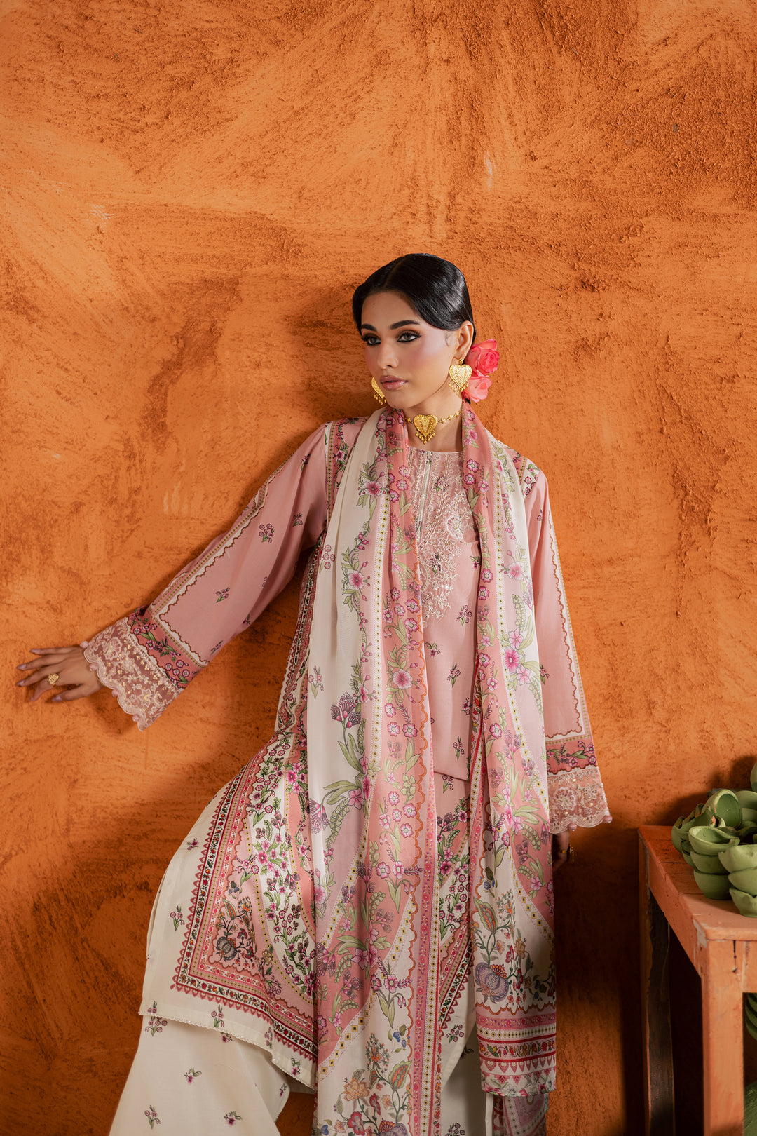  Dusty Peach 3Pc - Printed Lawn Dress BATIKEID2026  BATIK   XS / Peach / Lawn-S / Peach / Lawn-M / Peach / Lawn-L / Peach / Lawn-XL / Peach / Lawn