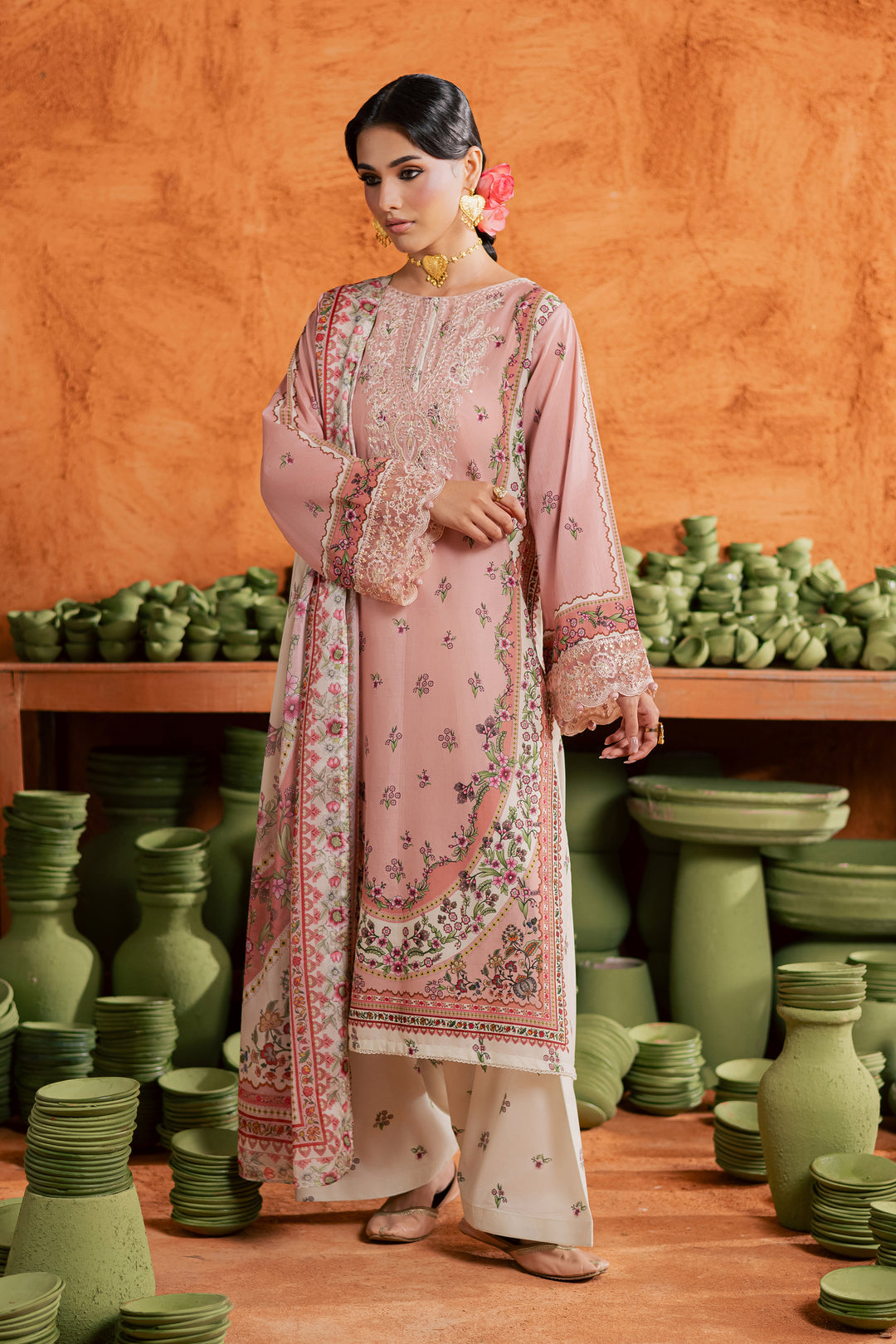  Dusty Peach 3Pc - Printed Lawn Dress BATIKEID2026  BATIK   XS / Peach / Lawn-S / Peach / Lawn-M / Peach / Lawn-L / Peach / Lawn-XL / Peach / Lawn