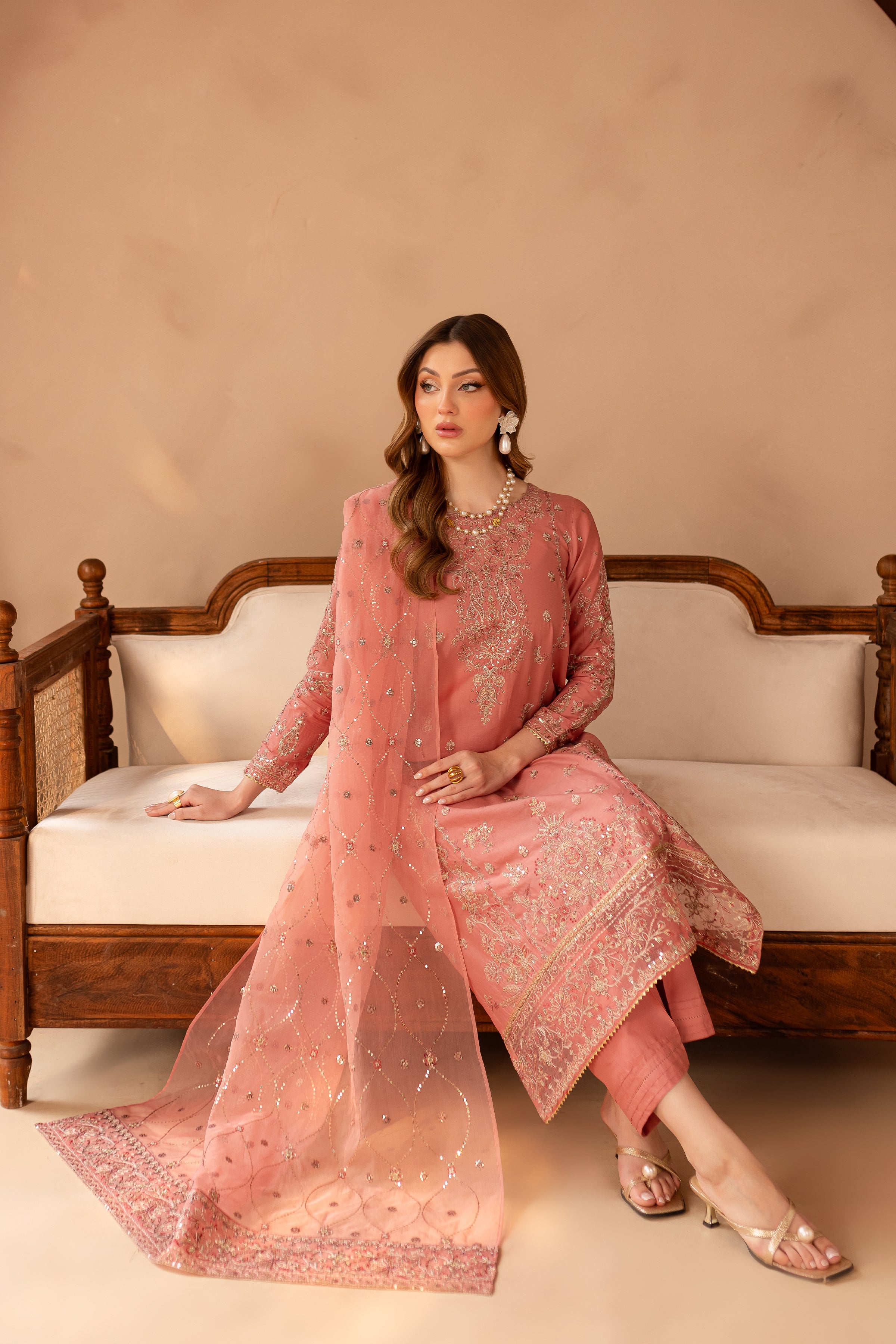 Dusty Pink 3Pc - Embroidered Lawn Dress Dusty Pink 3Pc - Embroidered Lawn Dress
