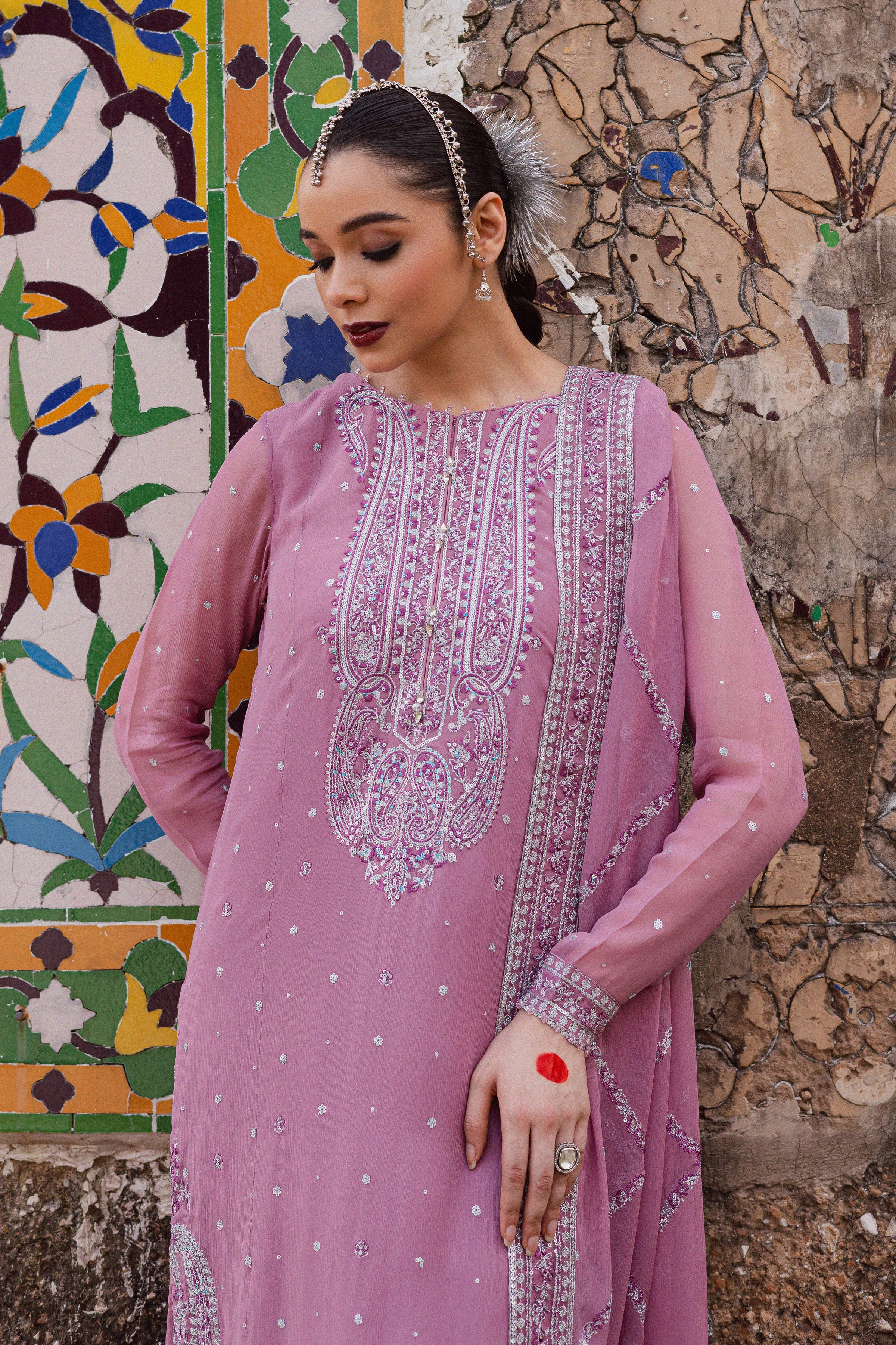  Dusty Salina 3Pc - Festive Luxe Pret BATIKLuxePRET  BATIK   XS / Mauve / Chiffon & Raw Silk-S / Mauve / Chiffon & Raw Silk-M / Mauve / Chiffon & Raw Silk-L / Mauve / Chiffon & Raw Silk-XL / Mauve / Chiffon & Raw Silk