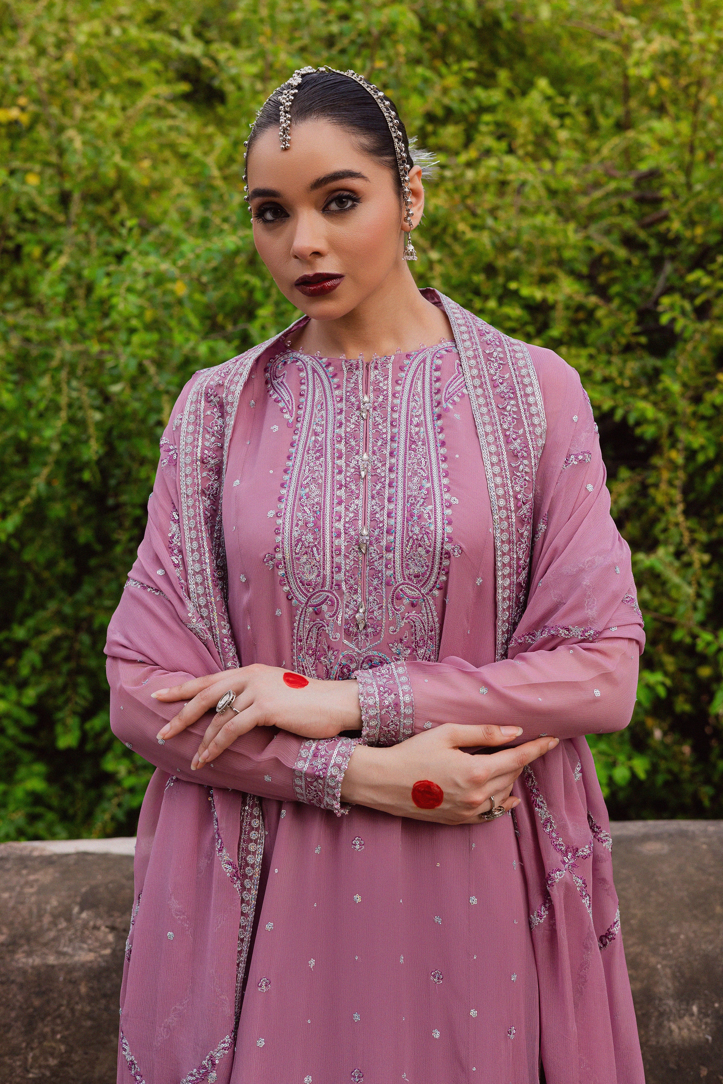  Dusty Salina 3Pc - Festive Luxe Pret BATIKLuxePRET  BATIK   XS / Mauve / Chiffon & Raw Silk-S / Mauve / Chiffon & Raw Silk-M / Mauve / Chiffon & Raw Silk-L / Mauve / Chiffon & Raw Silk-XL / Mauve / Chiffon & Raw Silk