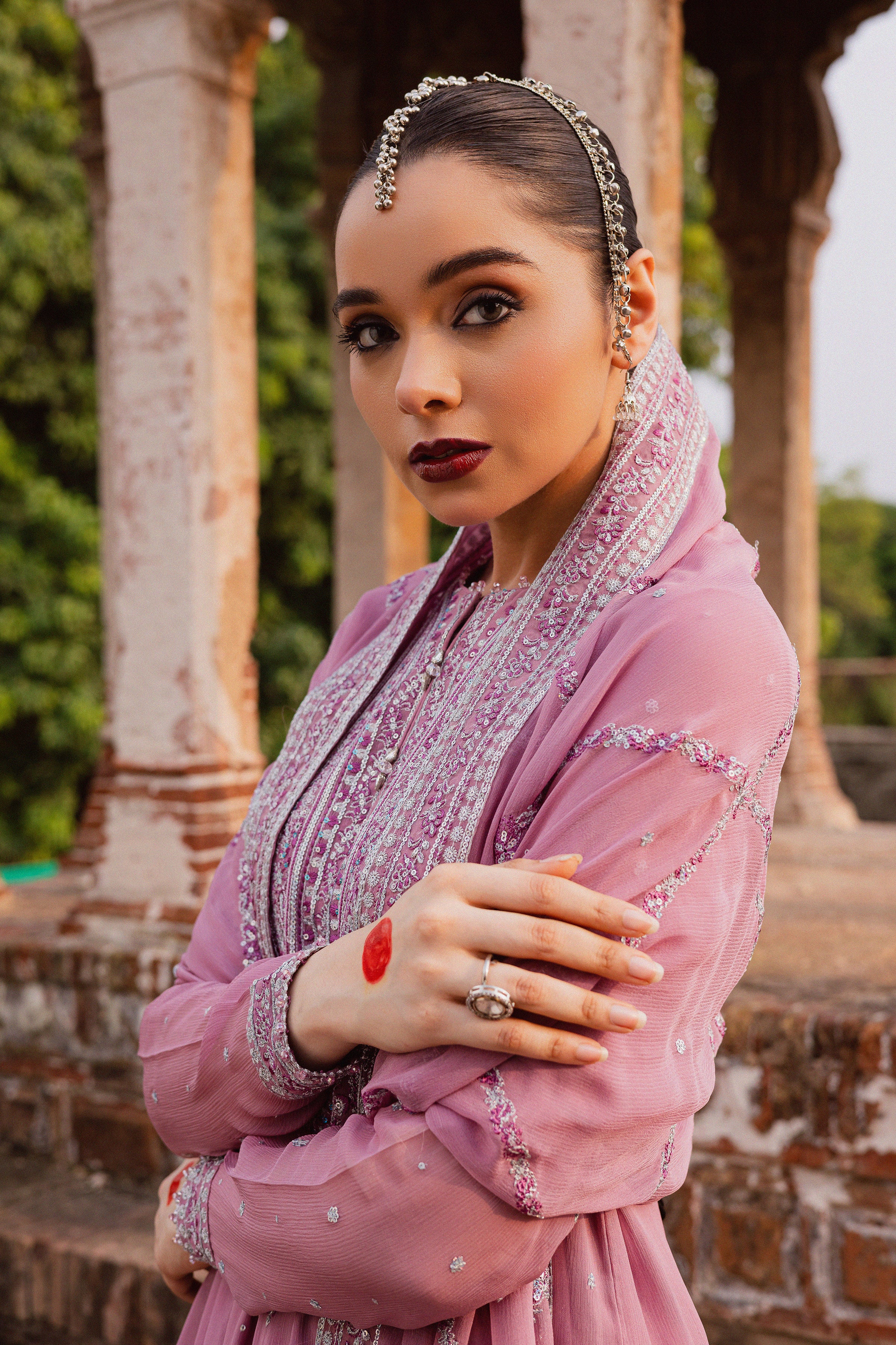  Dusty Salina 3Pc - Festive Luxe Pret BATIKLuxePRET  BATIK   XS / Mauve / Chiffon & Raw Silk-S / Mauve / Chiffon & Raw Silk-M / Mauve / Chiffon & Raw Silk-L / Mauve / Chiffon & Raw Silk-XL / Mauve / Chiffon & Raw Silk