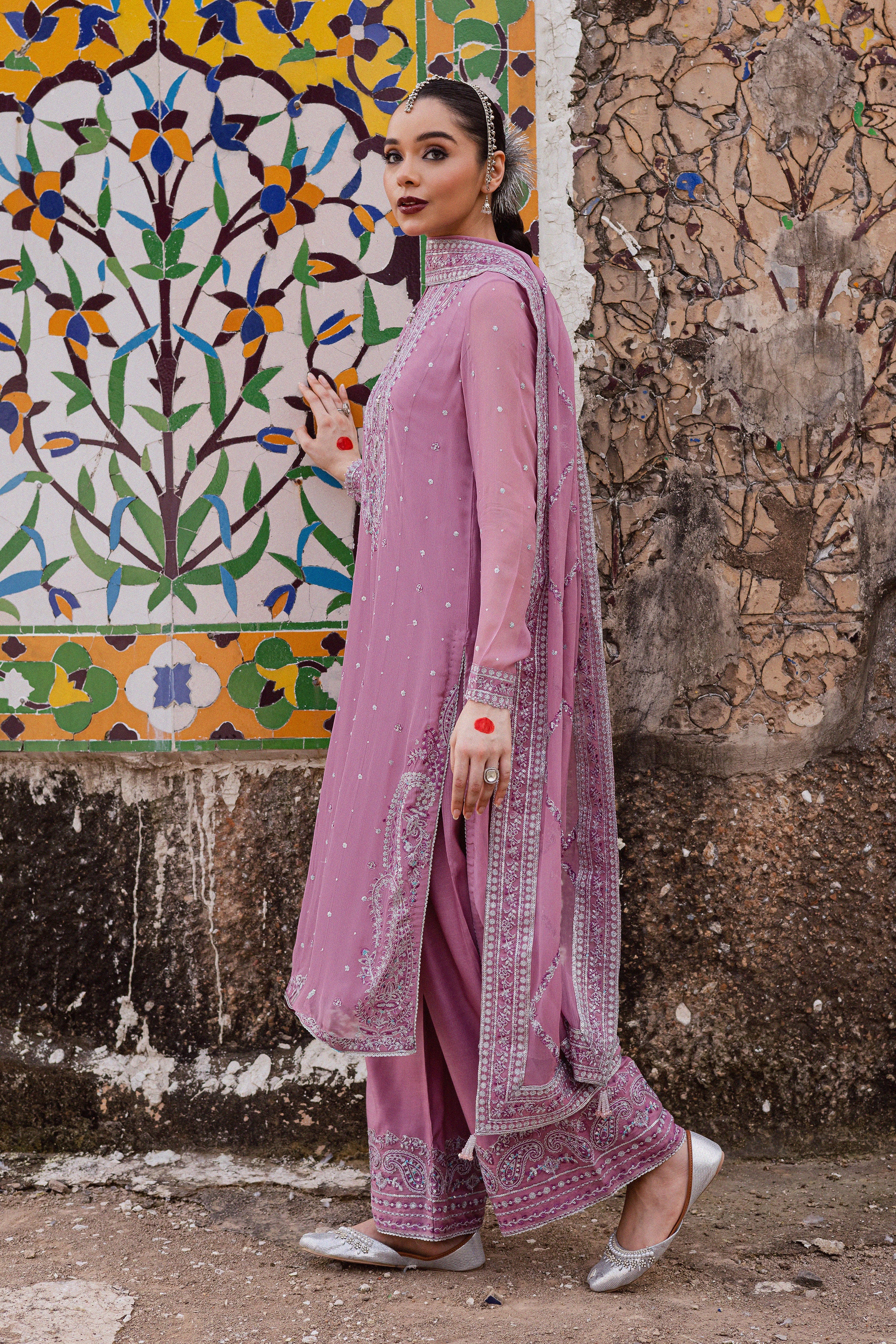  Dusty Salina 3Pc - Festive Luxe Pret BATIKLuxePRET  BATIK   XS / Mauve / Chiffon & Raw Silk-S / Mauve / Chiffon & Raw Silk-M / Mauve / Chiffon & Raw Silk-L / Mauve / Chiffon & Raw Silk-XL / Mauve / Chiffon & Raw Silk