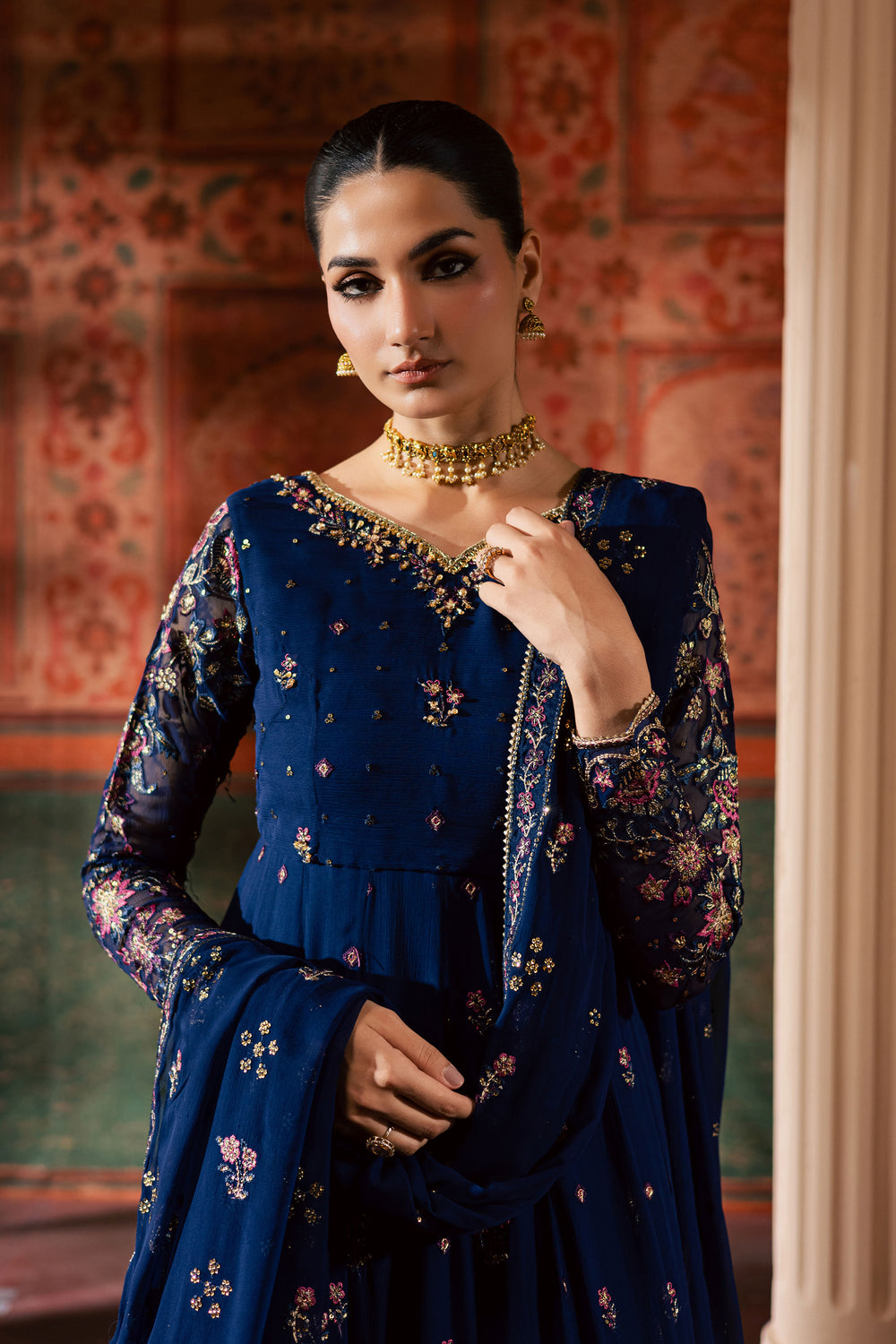  Earliblue 3Pc - Chiffon Wedding Frock BATIKLuxePRET2025  BATIK   S / Blue / Raw Silk & Chiffon-M / Blue / Raw Silk & Chiffon-L / Blue / Raw Silk & Chiffon