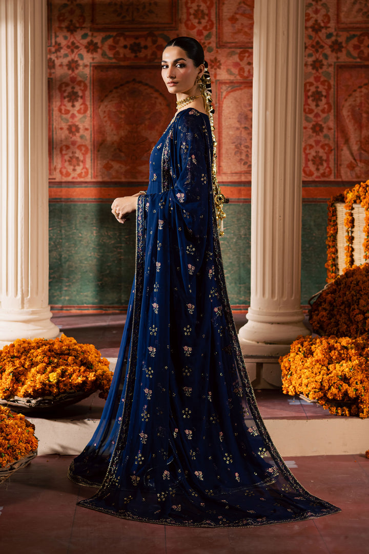  Earliblue 3Pc - Chiffon Wedding Frock BATIKLuxePRET2025  BATIK   S / Blue / Raw Silk & Chiffon-M / Blue / Raw Silk & Chiffon-L / Blue / Raw Silk & Chiffon