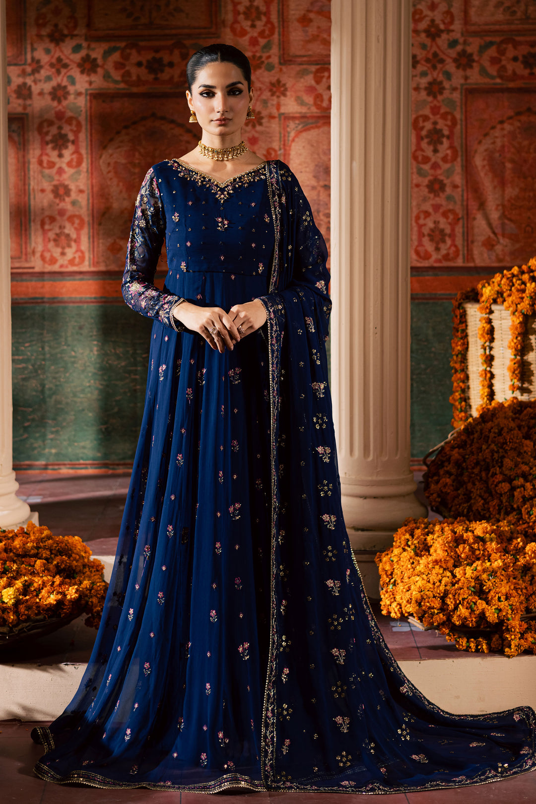  Earliblue 3Pc - Chiffon Wedding Frock BATIKLuxePRET2025  BATIK   S / Blue / Raw Silk & Chiffon-M / Blue / Raw Silk & Chiffon-L / Blue / Raw Silk & Chiffon