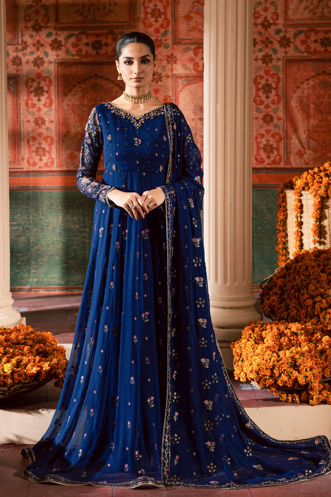  Earliblue 3Pc - Chiffon Wedding Frock BATIKLuxePRET2025  BATIK   S / Blue / Raw Silk & Chiffon-M / Blue / Raw Silk & Chiffon-L / Blue / Raw Silk & Chiffon