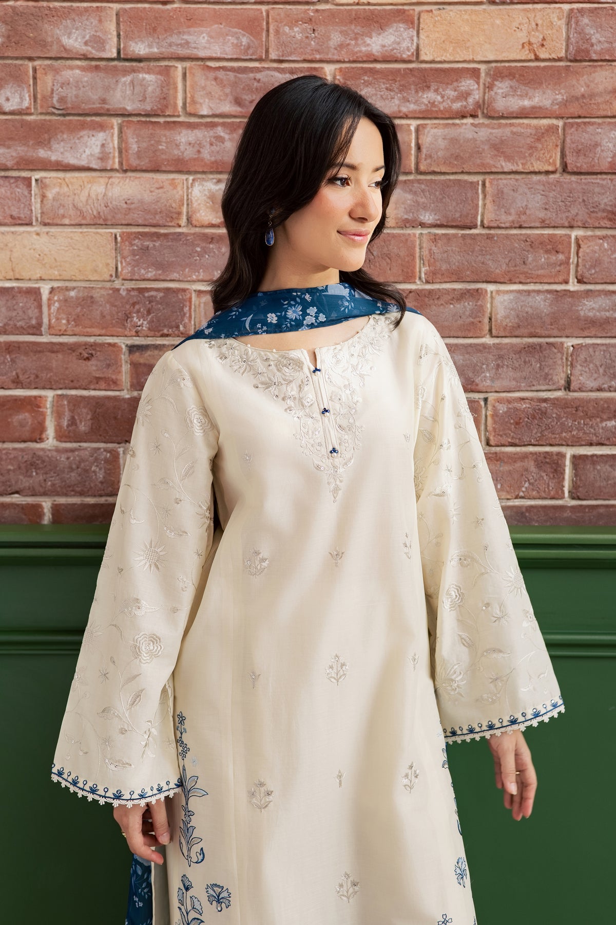 Echo Blue 3Pc - Embroidered Lawn Dress EverydayEdit26  BATIK   XS / Off White / Pima Lawn