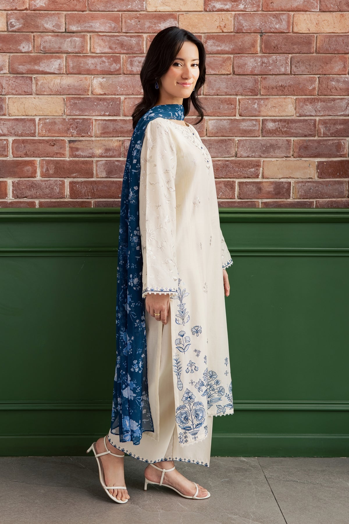 Echo Blue 3Pc - Embroidered Lawn Dress EverydayEdit26  BATIK   XS / Off White / Pima Lawn