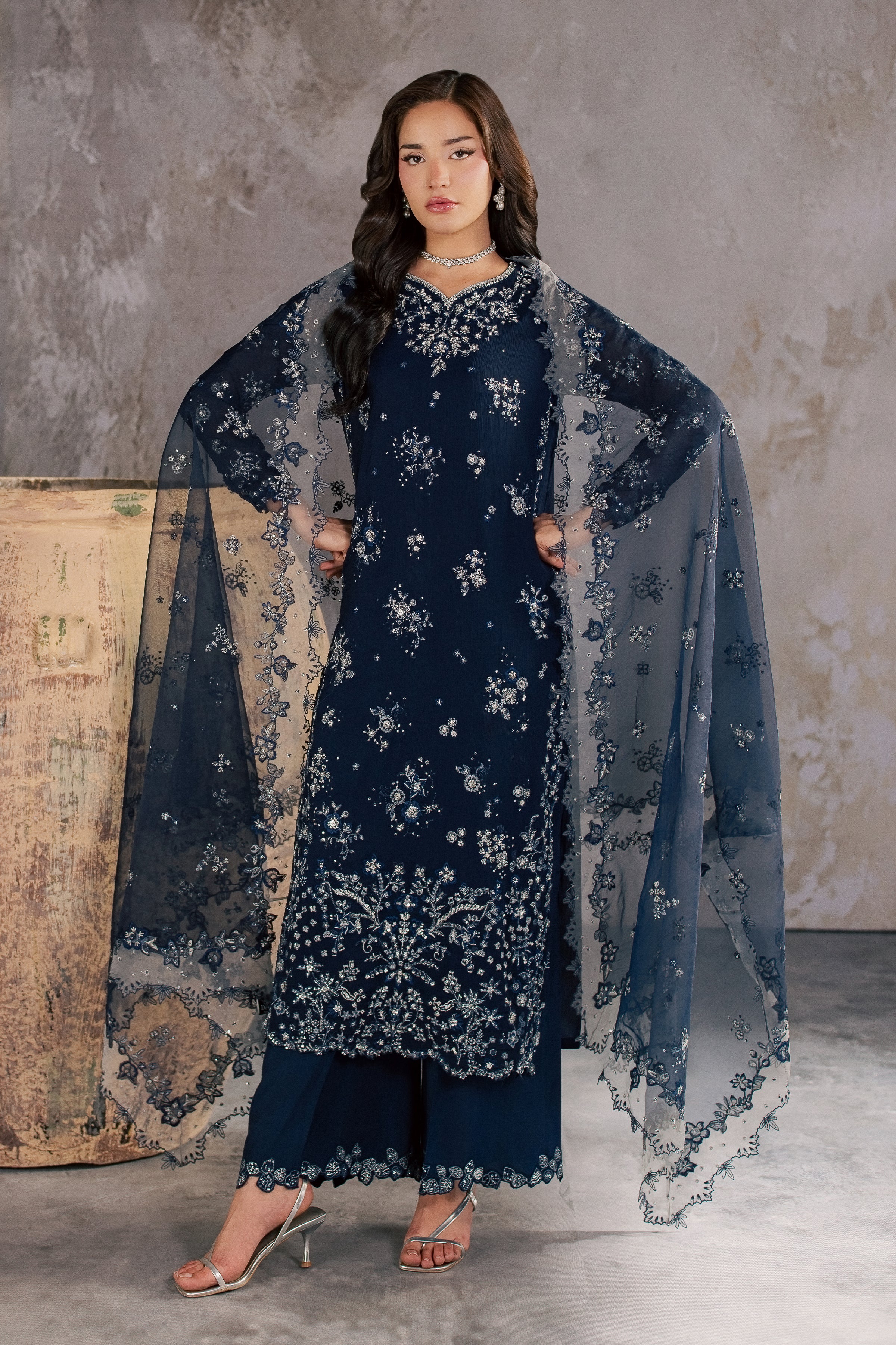  Eclipse 3Pc - Festive Luxe Pret BATIKSTUDIO2026  BATIK   S / Navy Blue / Crinkle-M / Navy Blue / Crinkle-L / Navy Blue / Crinkle