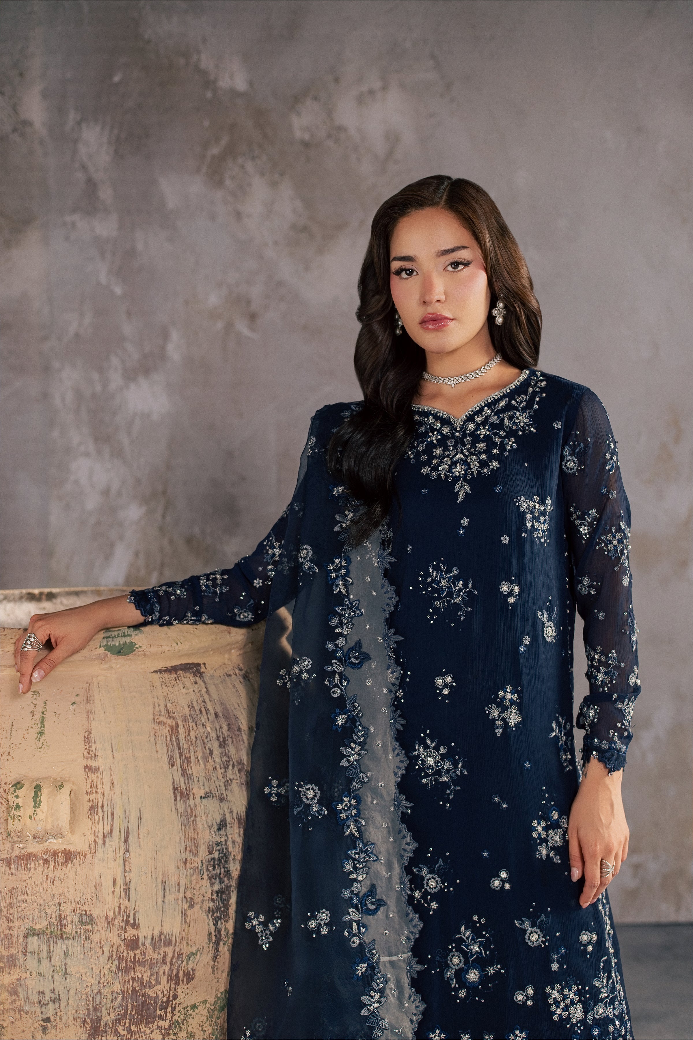  Eclipse 3Pc - Festive Luxe Pret BATIKSTUDIO2026  BATIK   S / Navy Blue / Crinkle-M / Navy Blue / Crinkle-L / Navy Blue / Crinkle