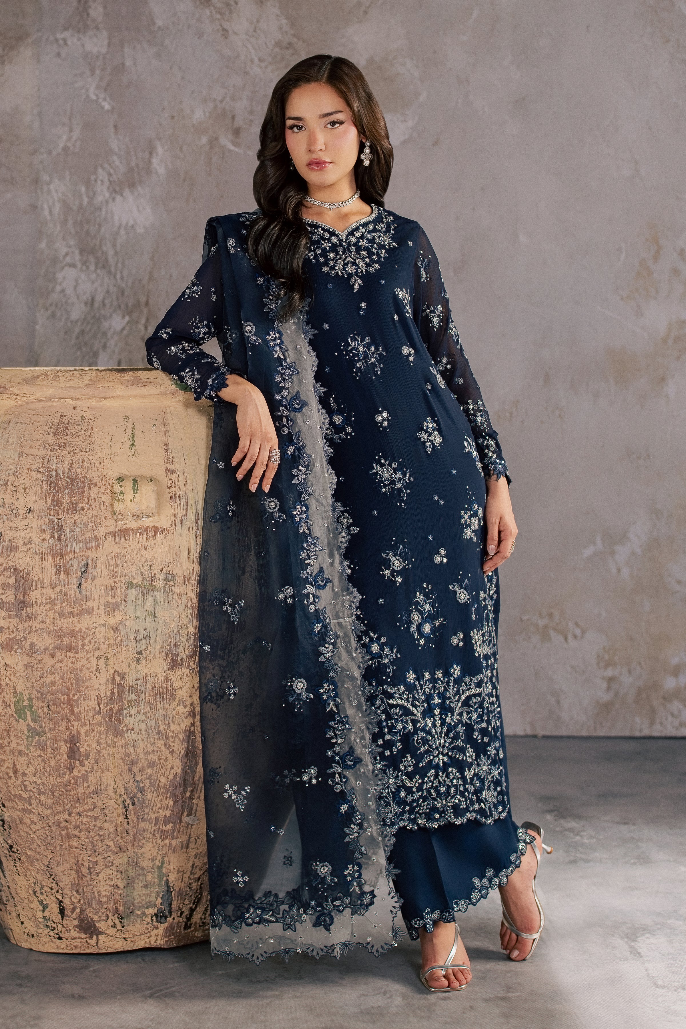  Eclipse 3Pc - Festive Luxe Pret BATIKSTUDIO2026  BATIK   S / Navy Blue / Crinkle-M / Navy Blue / Crinkle-L / Navy Blue / Crinkle