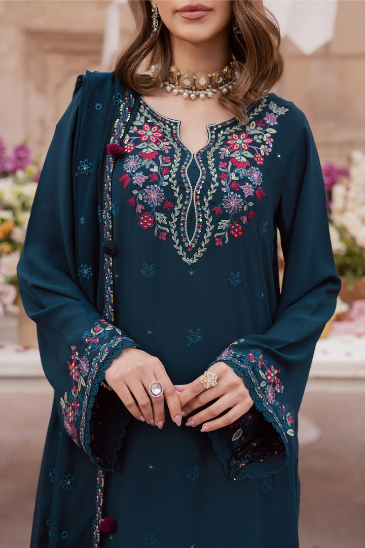  Elodia 3Pc - Festive Luxe Pret BATIKSTUDIO2025  BATIK   S / Teal / Georgette-M / Teal / Georgette-L / Teal / Georgette