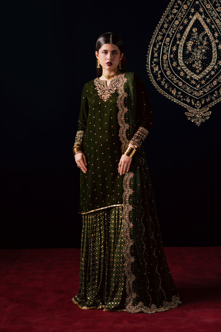  Eloise 3Pc - Velvet Luxe Pret BATIKLuxePRET2025  BATIK   XS / Mehendi  Green / Velvet-S / Mehendi  Green / Velvet-M / Mehendi  Green / Velvet-L / Mehendi  Green / Velvet-XL / Mehendi  Green / Velvet