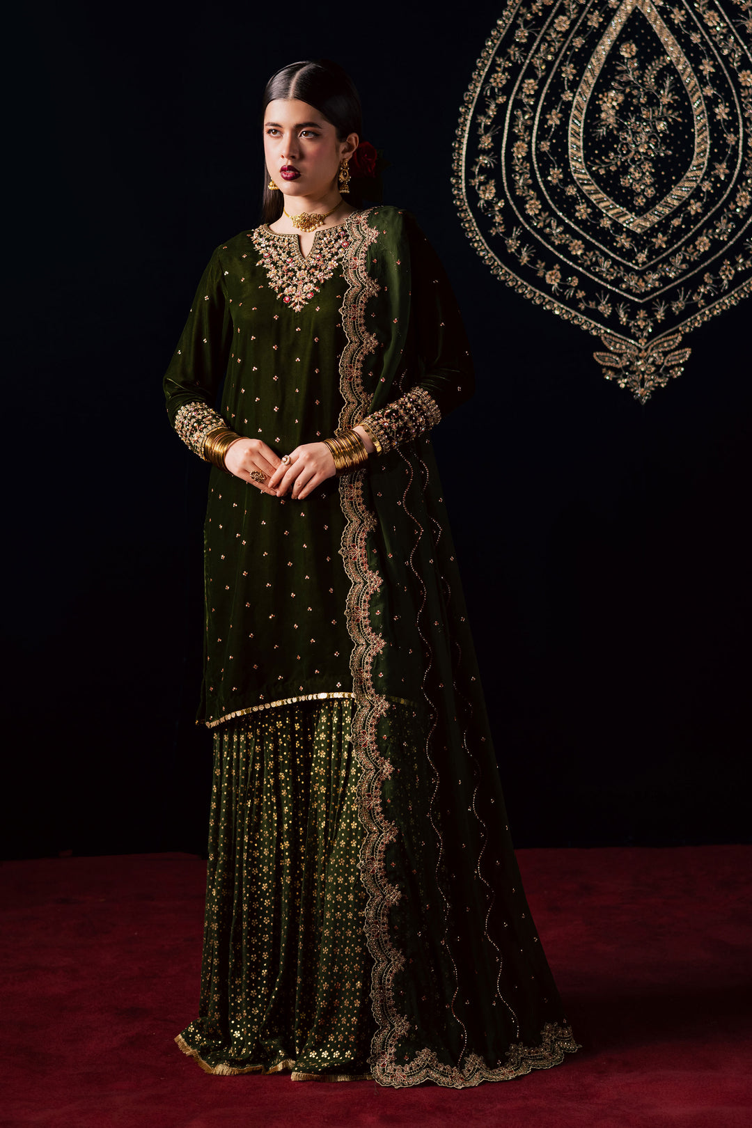  Eloise 3Pc - Velvet Luxe Pret BATIKLuxePRET2025  BATIK   XS / Mehendi  Green / Velvet-S / Mehendi  Green / Velvet-M / Mehendi  Green / Velvet-L / Mehendi  Green / Velvet-XL / Mehendi  Green / Velvet