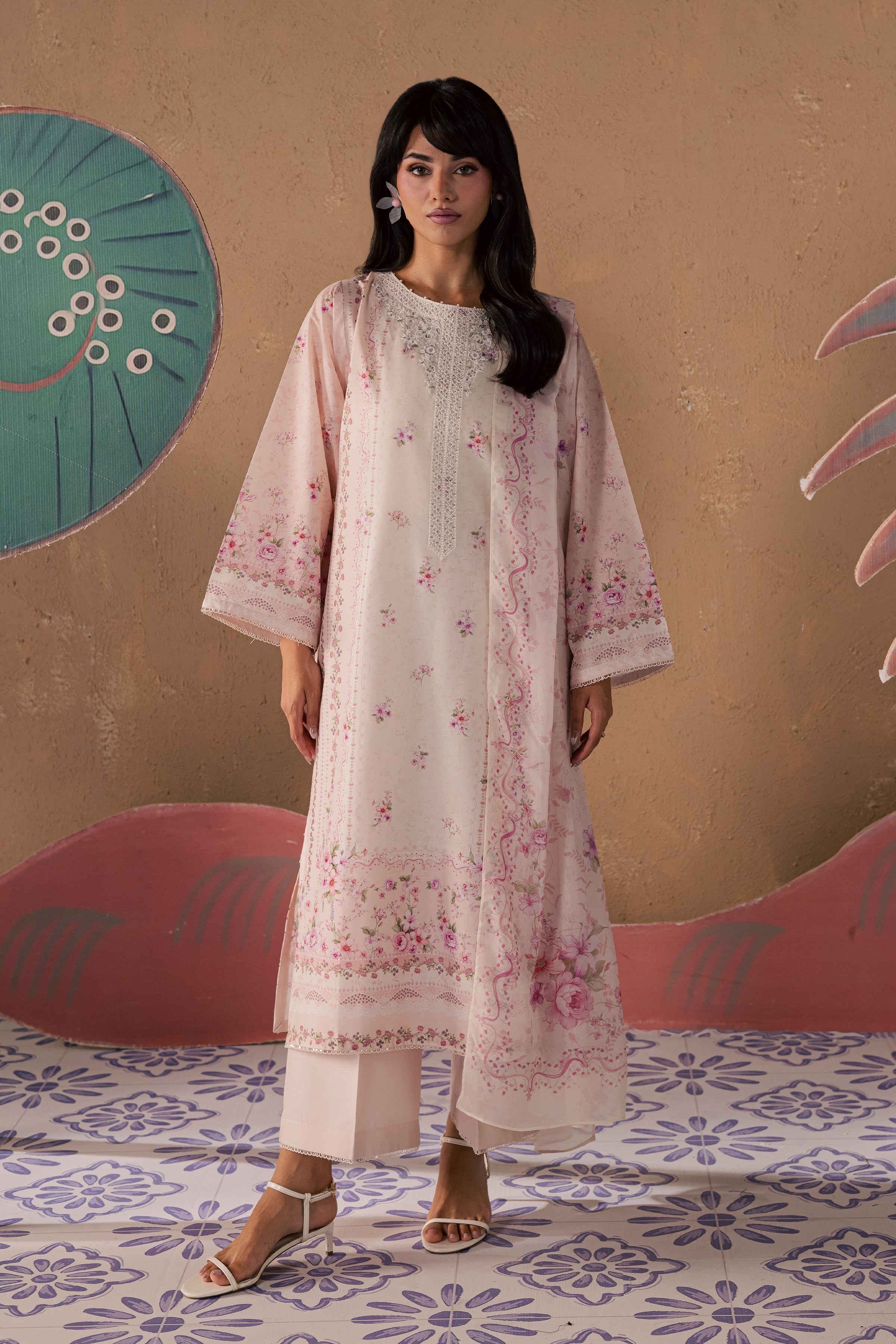  Elora 3Pc - Printed Lawn Dress BATIKSS26  BATIK   XS / Powder Pink / Lawn-S / Powder Pink / Lawn-M / Powder Pink / Lawn-L / Powder Pink / Lawn-XL / Powder Pink / Lawn
