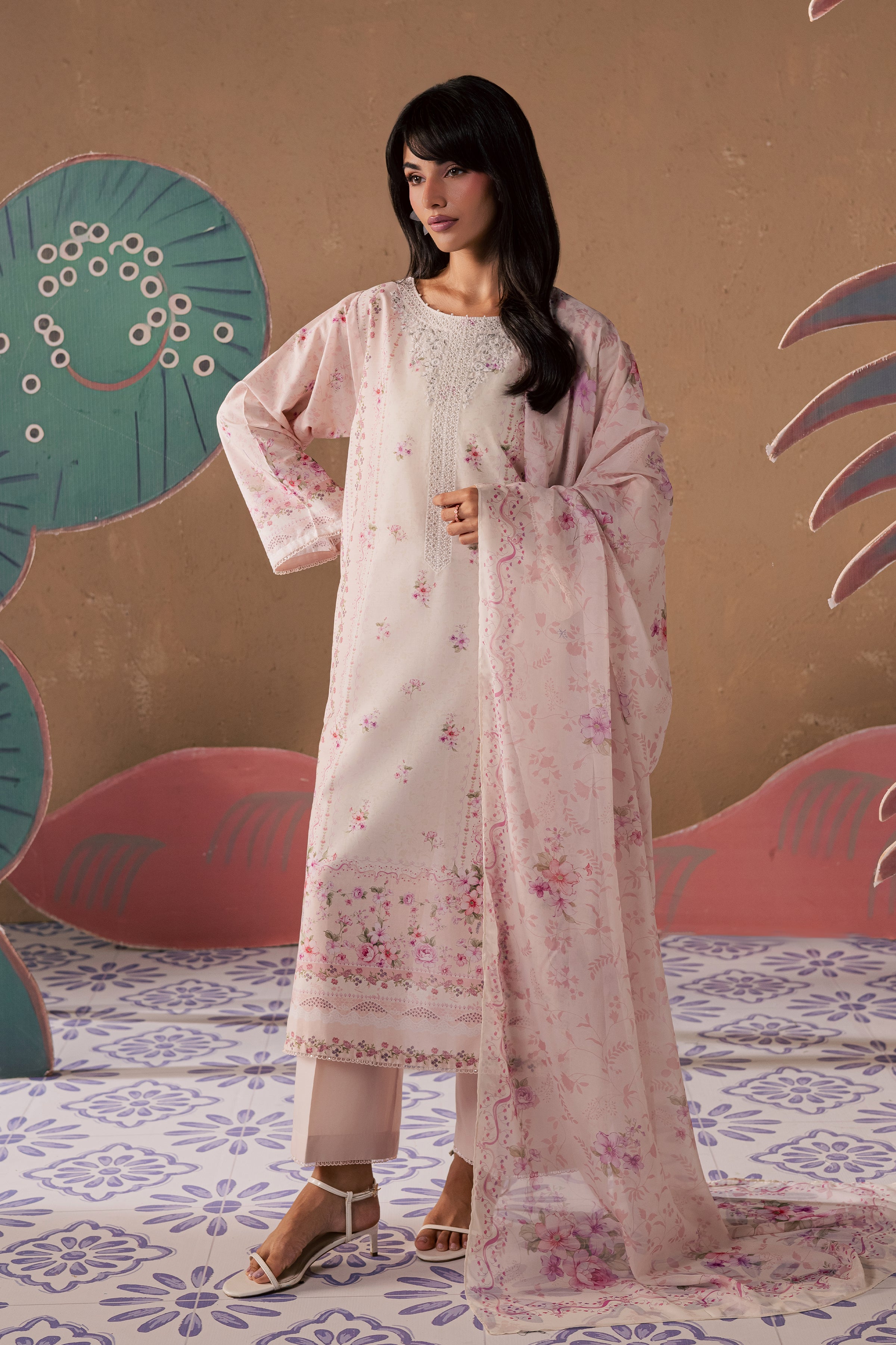  Elora 3Pc - Printed Lawn Dress BATIKSS26  BATIK   XS / Powder Pink / Lawn-S / Powder Pink / Lawn-M / Powder Pink / Lawn-L / Powder Pink / Lawn-XL / Powder Pink / Lawn