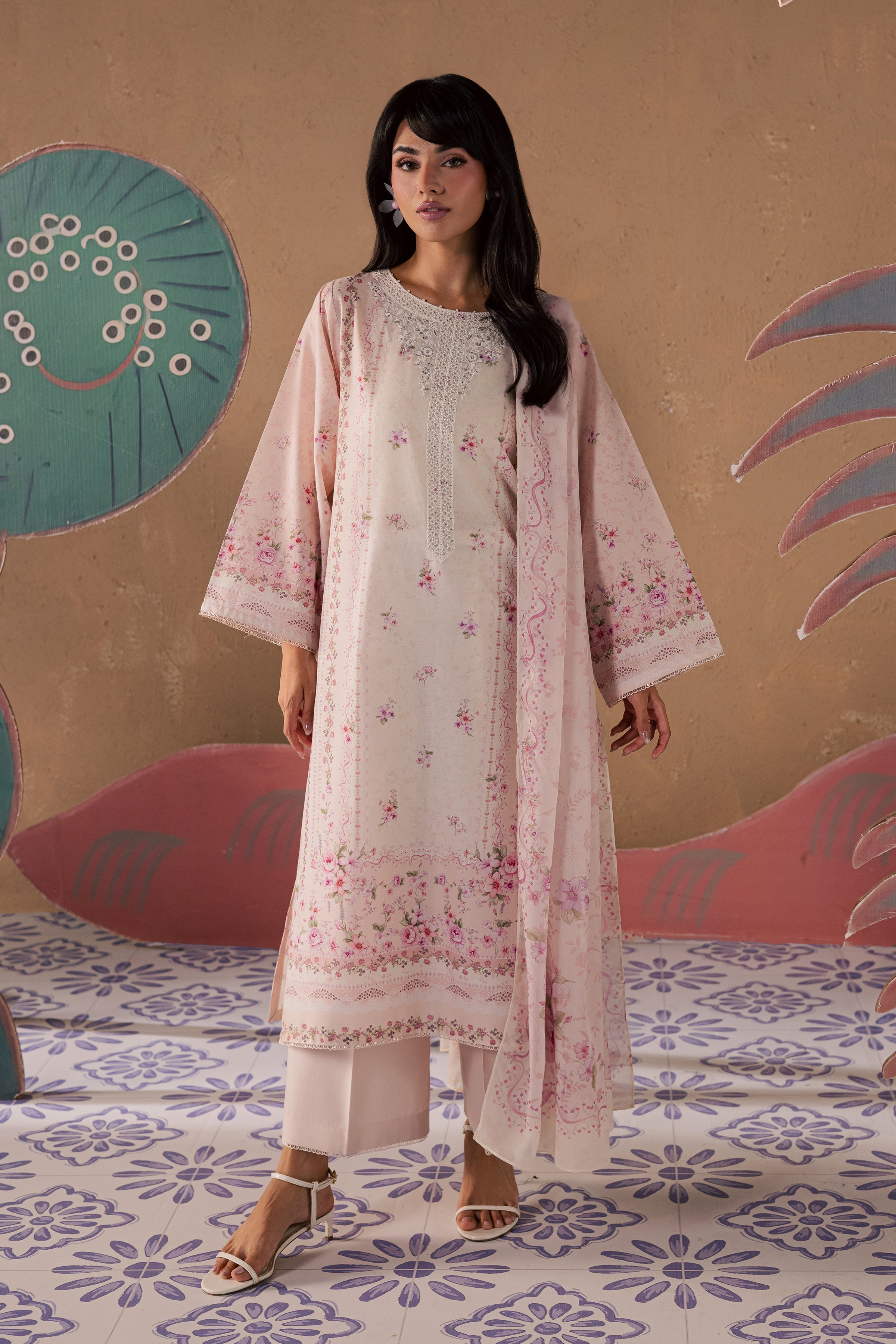  Elora 3Pc - Printed Lawn Dress BATIKSS26  BATIK   XS / Powder Pink / Lawn-S / Powder Pink / Lawn-M / Powder Pink / Lawn-L / Powder Pink / Lawn-XL / Powder Pink / Lawn
