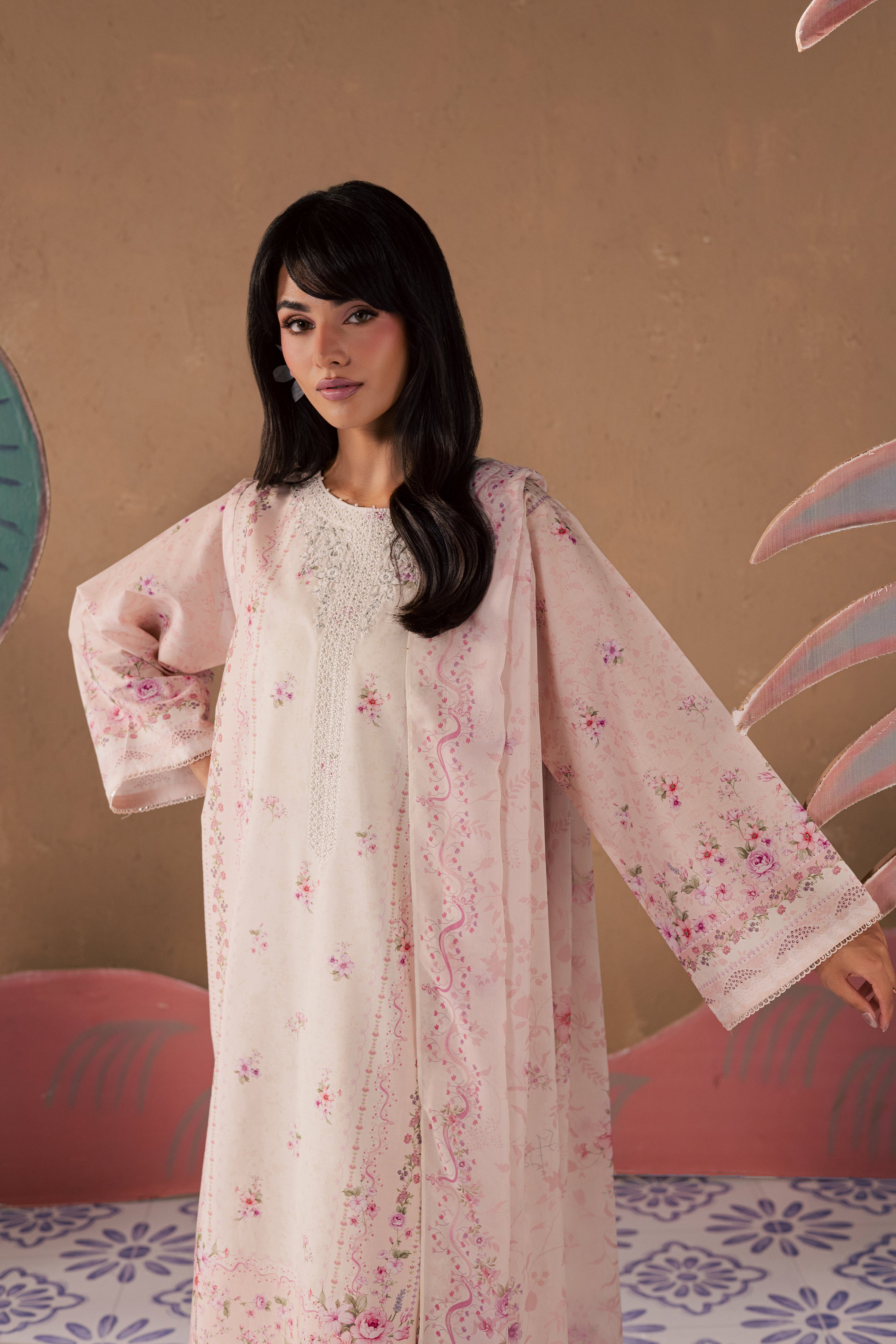  Elora 3Pc - Printed Lawn Dress BATIKSS26  BATIK   XS / Powder Pink / Lawn-S / Powder Pink / Lawn-M / Powder Pink / Lawn-L / Powder Pink / Lawn-XL / Powder Pink / Lawn