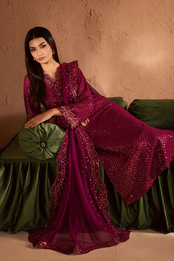  Elva 3Pc- Festive Luxe Pret BATIKSTUDIO2025  BATIK   S / Magenta / Georgette-M / Magenta / Georgette-L / Magenta / Georgette