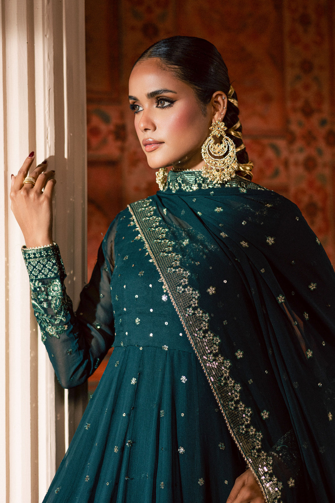  Emaline 3Pc - Chiffon Wedding Frock BATIKLuxePRET2025  BATIK   S / Bottle Green / Raw Silk & Chiffon-M / Bottle Green / Raw Silk & Chiffon-L / Bottle Green / Raw Silk & Chiffon