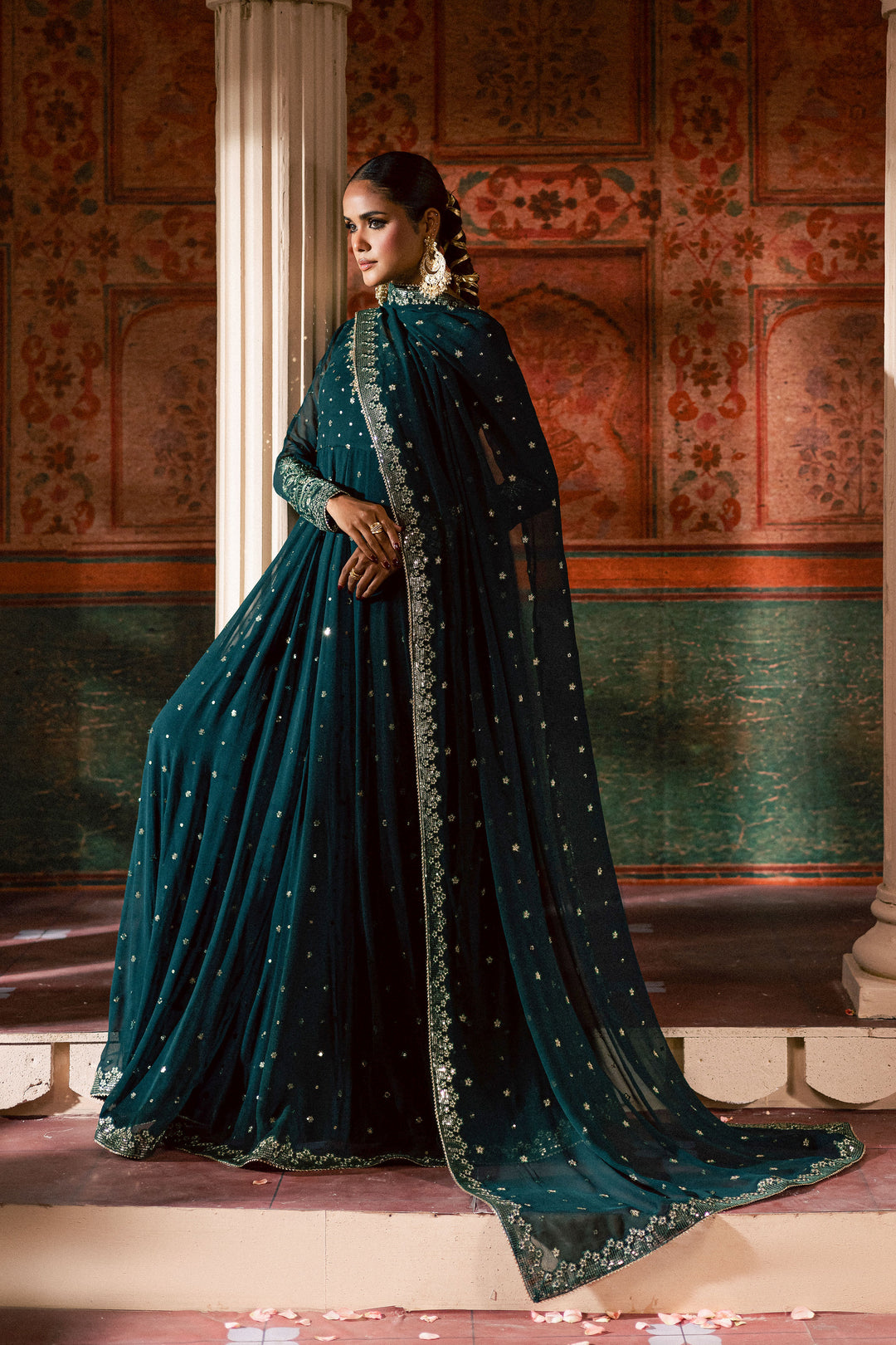  Emaline 3Pc - Chiffon Wedding Frock BATIKLuxePRET2025  BATIK   S / Bottle Green / Raw Silk & Chiffon-M / Bottle Green / Raw Silk & Chiffon-L / Bottle Green / Raw Silk & Chiffon