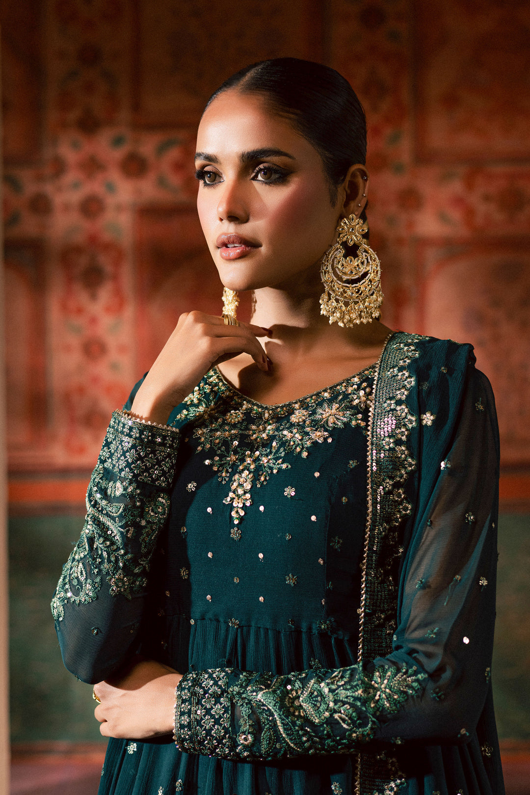  Emaline 3Pc - Chiffon Wedding Frock BATIKLuxePRET2025  BATIK   S / Bottle Green / Raw Silk & Chiffon-M / Bottle Green / Raw Silk & Chiffon-L / Bottle Green / Raw Silk & Chiffon