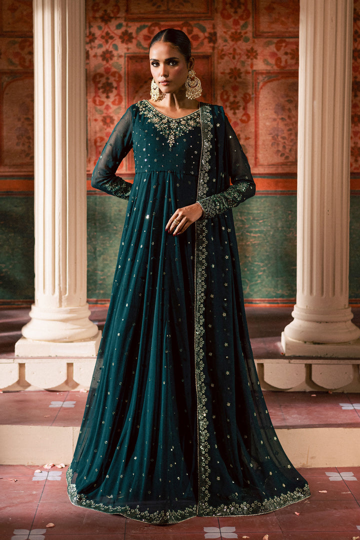  Emaline 3Pc - Chiffon Wedding Frock BATIKLuxePRET2025  BATIK   S / Bottle Green / Raw Silk & Chiffon-M / Bottle Green / Raw Silk & Chiffon-L / Bottle Green / Raw Silk & Chiffon