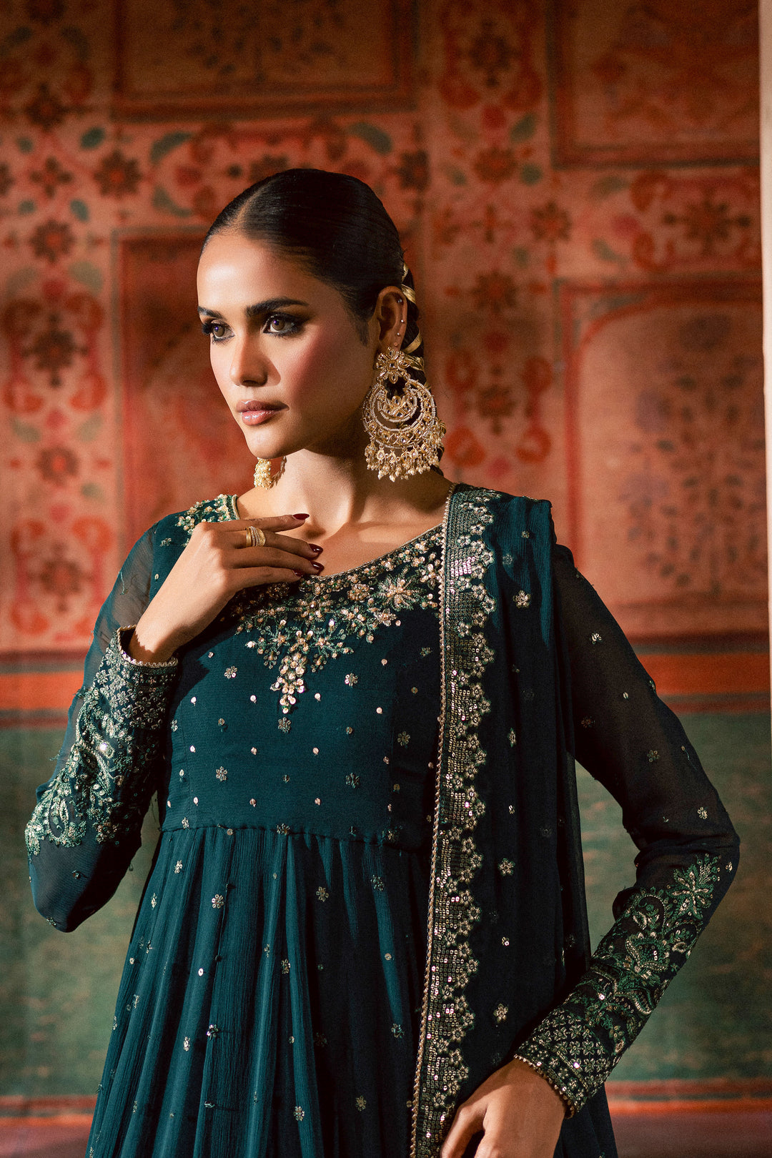  Emaline 3Pc - Chiffon Wedding Frock BATIKLuxePRET2025  BATIK   S / Bottle Green / Raw Silk & Chiffon-M / Bottle Green / Raw Silk & Chiffon-L / Bottle Green / Raw Silk & Chiffon