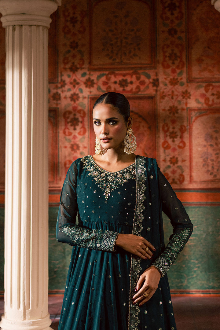  Emaline 3Pc - Chiffon Wedding Frock BATIKLuxePRET2025  BATIK   S / Bottle Green / Raw Silk & Chiffon-M / Bottle Green / Raw Silk & Chiffon-L / Bottle Green / Raw Silk & Chiffon