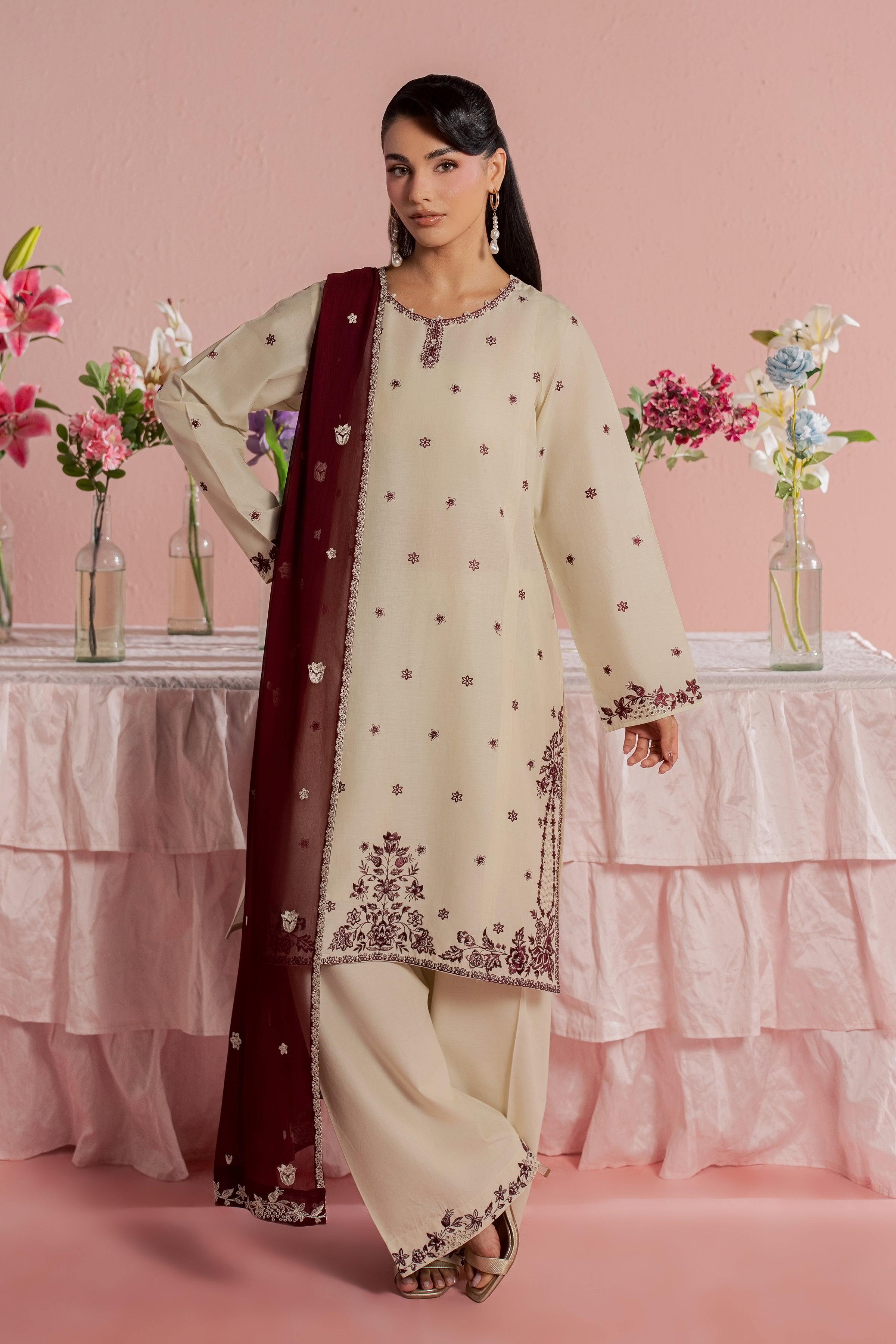  Enha 3Pc - Embroidered Lawn Dress BATIKSS26  BATIK   XS / Beige / Pima Lawn-S / Beige / Pima Lawn-M / Beige / Pima Lawn-L / Beige / Pima Lawn-XL / Beige / Pima Lawn