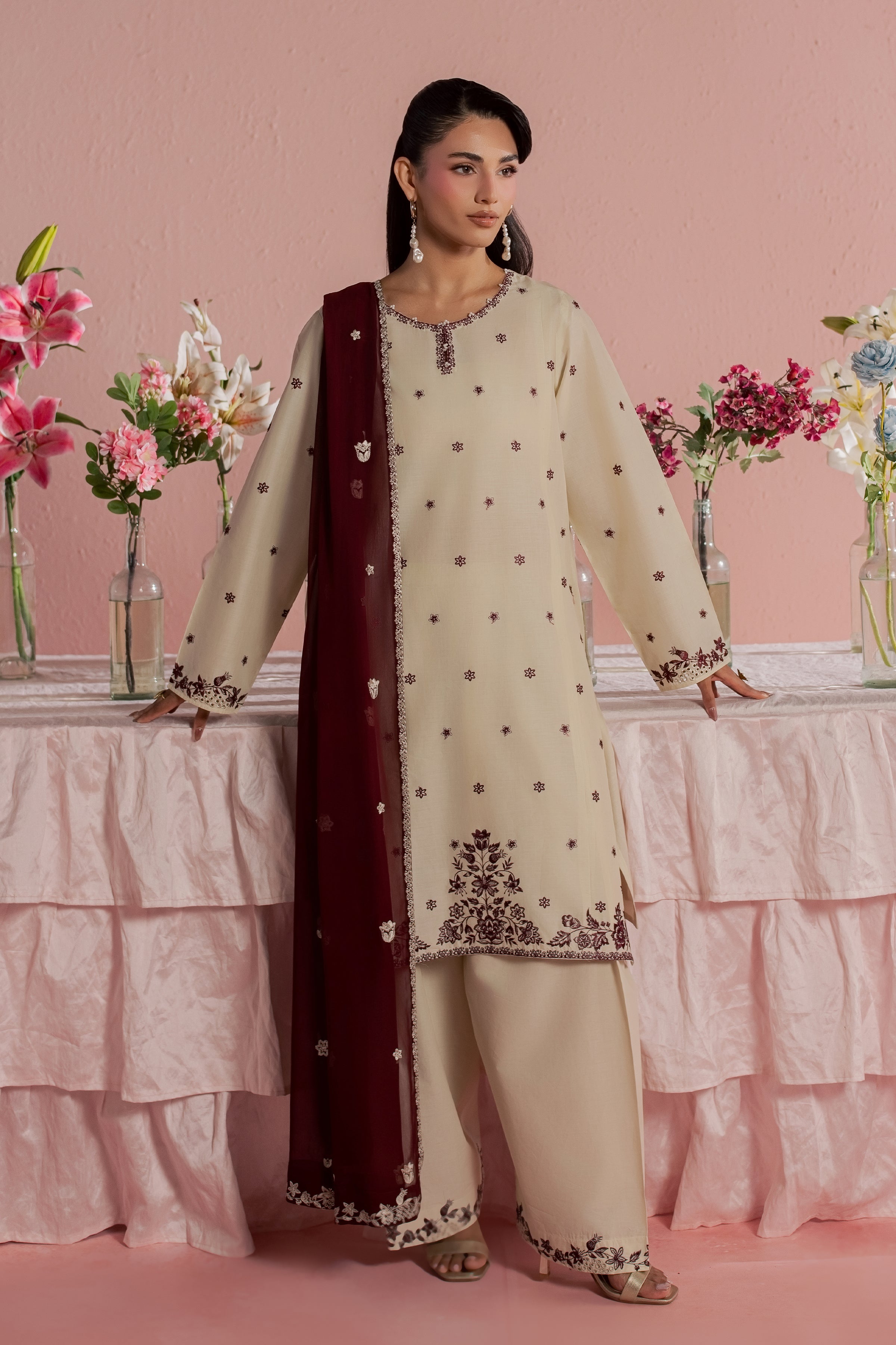  Enha 3Pc - Embroidered Lawn Dress BATIKSS26  BATIK   XS / Beige / Pima Lawn-S / Beige / Pima Lawn-M / Beige / Pima Lawn-L / Beige / Pima Lawn-XL / Beige / Pima Lawn
