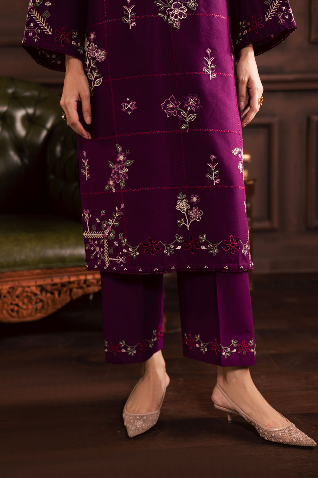 Purple Enid 2Pc - Embroidered Khaddar Dress