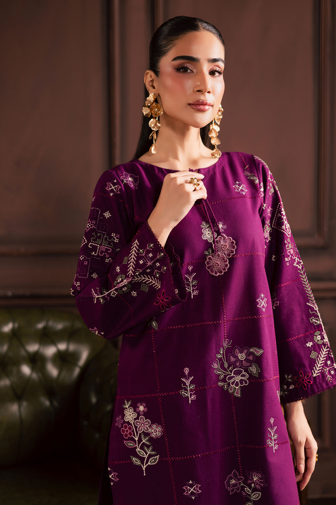 Purple Enid 2Pc - Embroidered Khaddar Dress