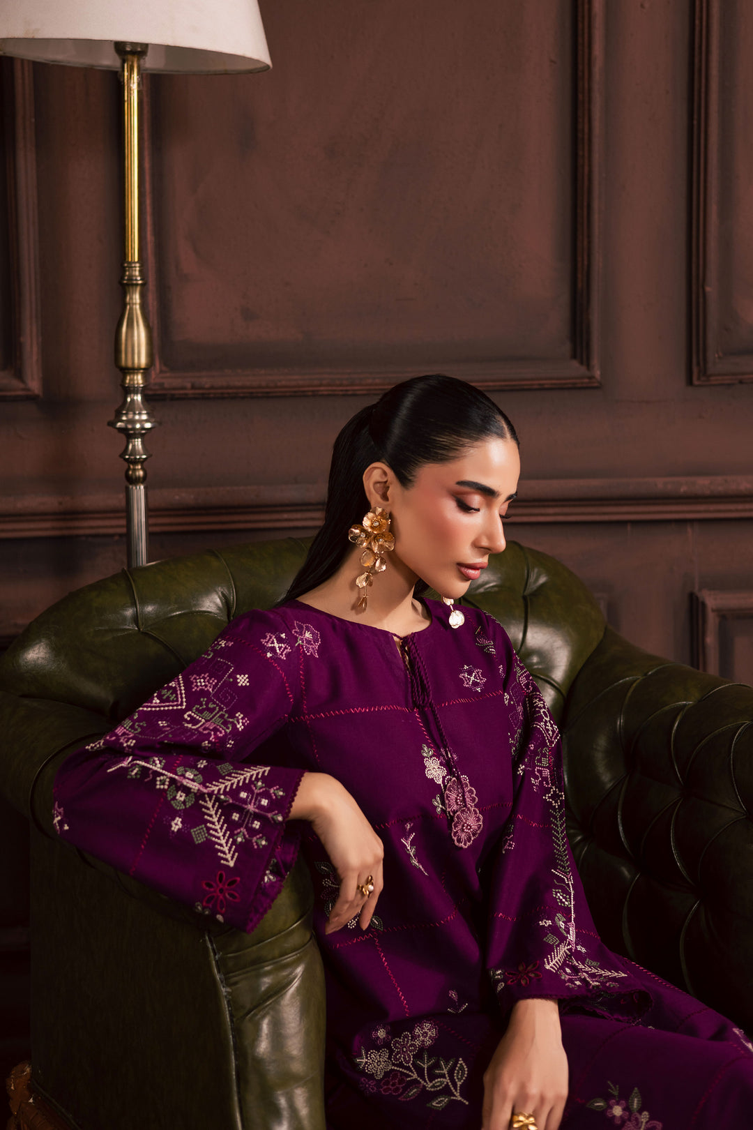 Purple Enid 2Pc - Embroidered Khaddar Dress