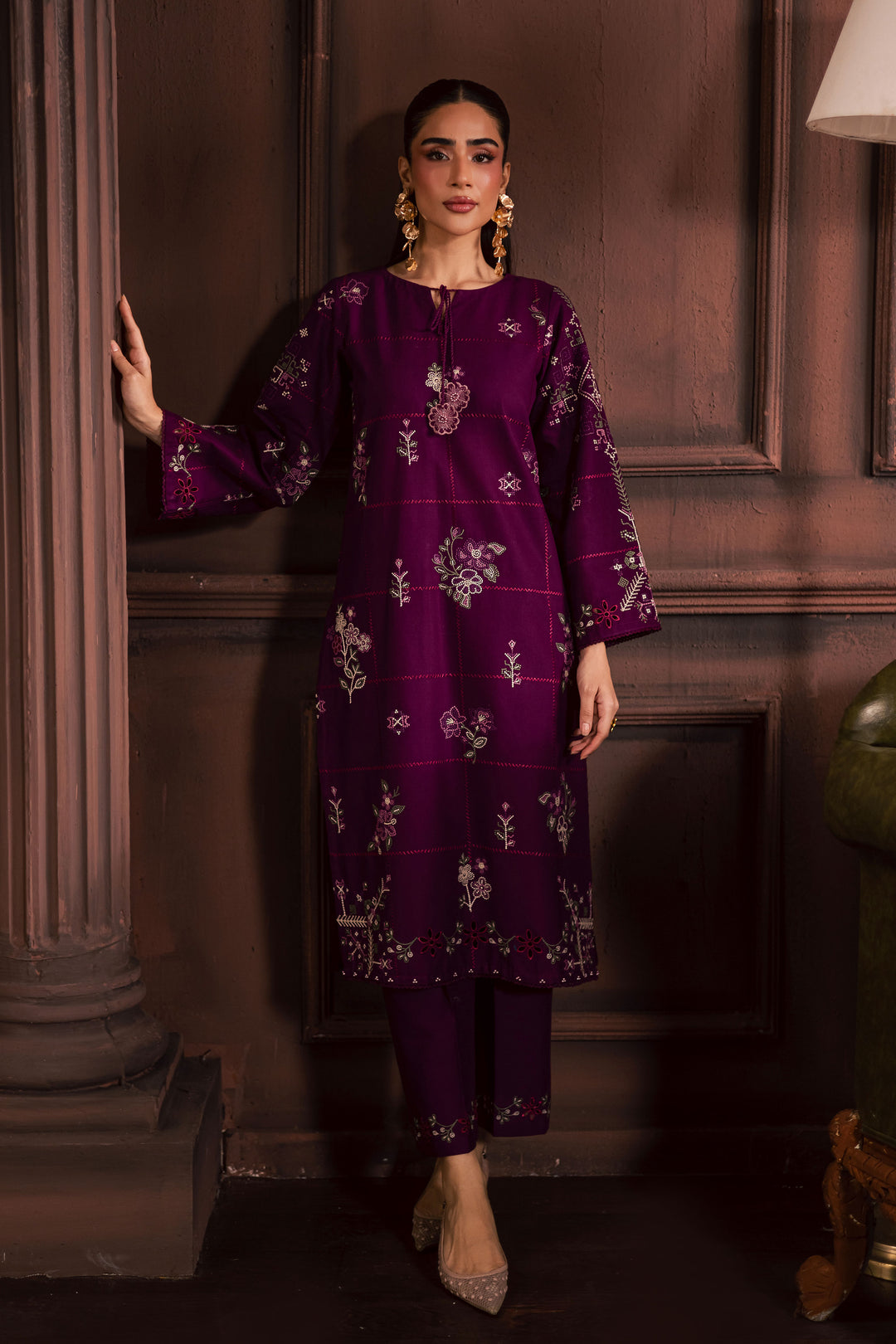 Purple Enid 2Pc - Embroidered Khaddar Dress