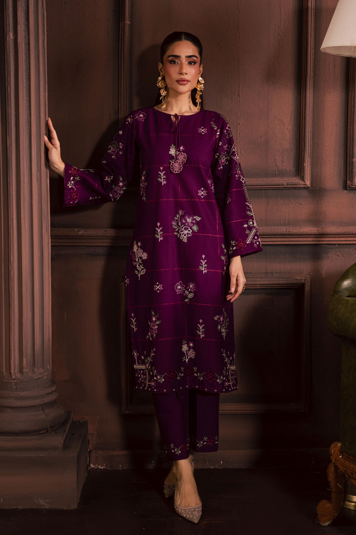 Purple Enid 2Pc - Embroidered Khaddar Dress