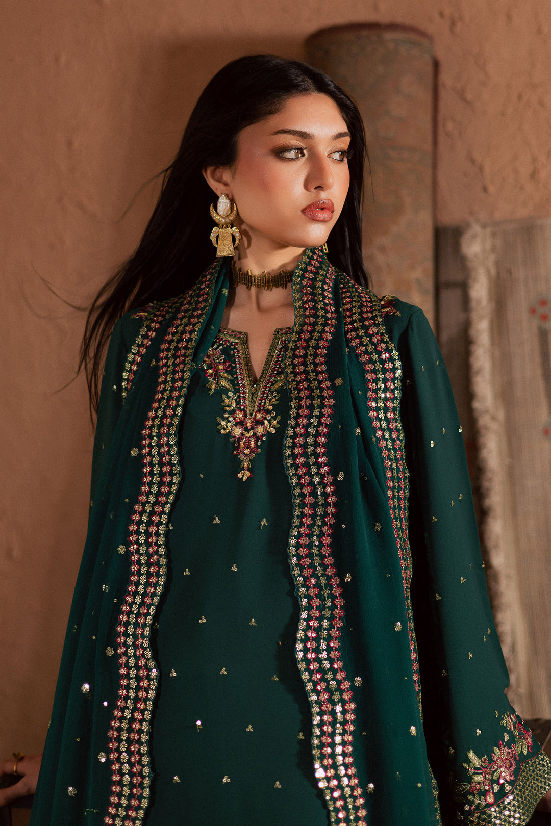  Esmer 3Pc- Festive Luxe Pret BATIKSTUDIO2025  BATIK   S / Forest Green / Georgette-M / Forest Green / Georgette-L / Forest Green / Georgette