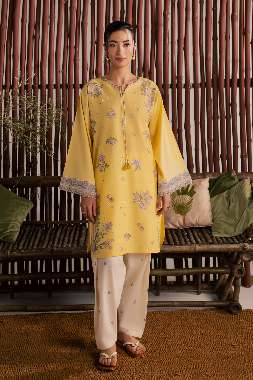  Eve 2Pc - Embroidered Lawn Dress EverydayEdit26  BATIK   XS / Ochre / Pima Lawn-S / Ochre / Pima Lawn-M / Ochre / Pima Lawn-L / Ochre / Pima Lawn-XL / Ochre / Pima Lawn