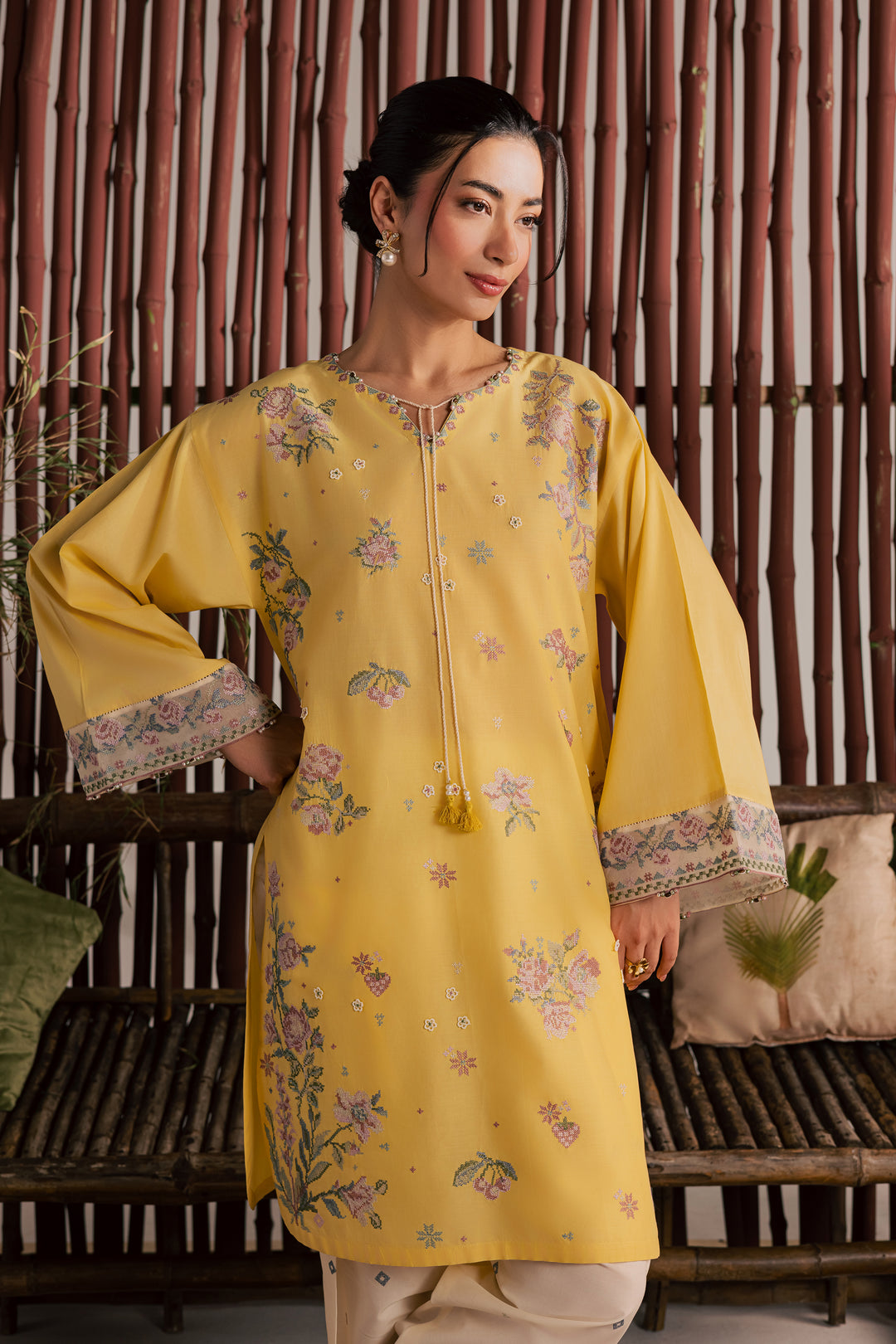  Eve 2Pc - Embroidered Lawn Dress EverydayEdit26  BATIK   XS / Ochre / Pima Lawn-S / Ochre / Pima Lawn-M / Ochre / Pima Lawn-L / Ochre / Pima Lawn-XL / Ochre / Pima Lawn