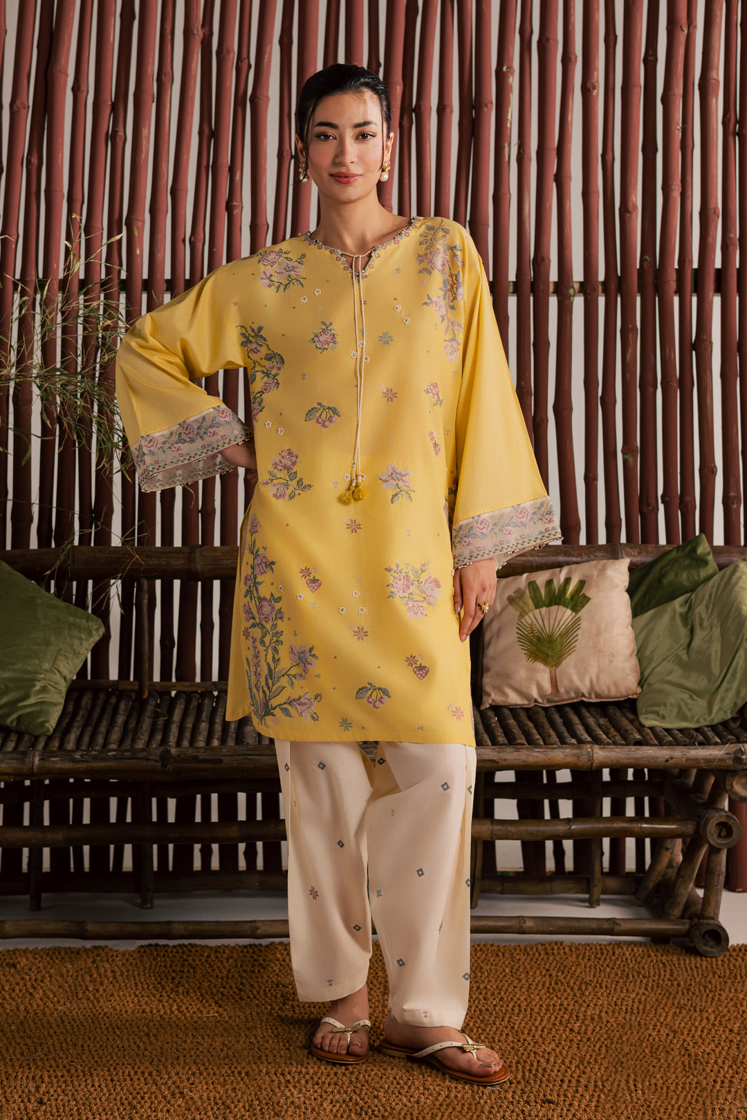  Eve 2Pc - Embroidered Lawn Dress EverydayEdit26  BATIK   XS / Ochre / Pima Lawn-S / Ochre / Pima Lawn-M / Ochre / Pima Lawn-L / Ochre / Pima Lawn-XL / Ochre / Pima Lawn
