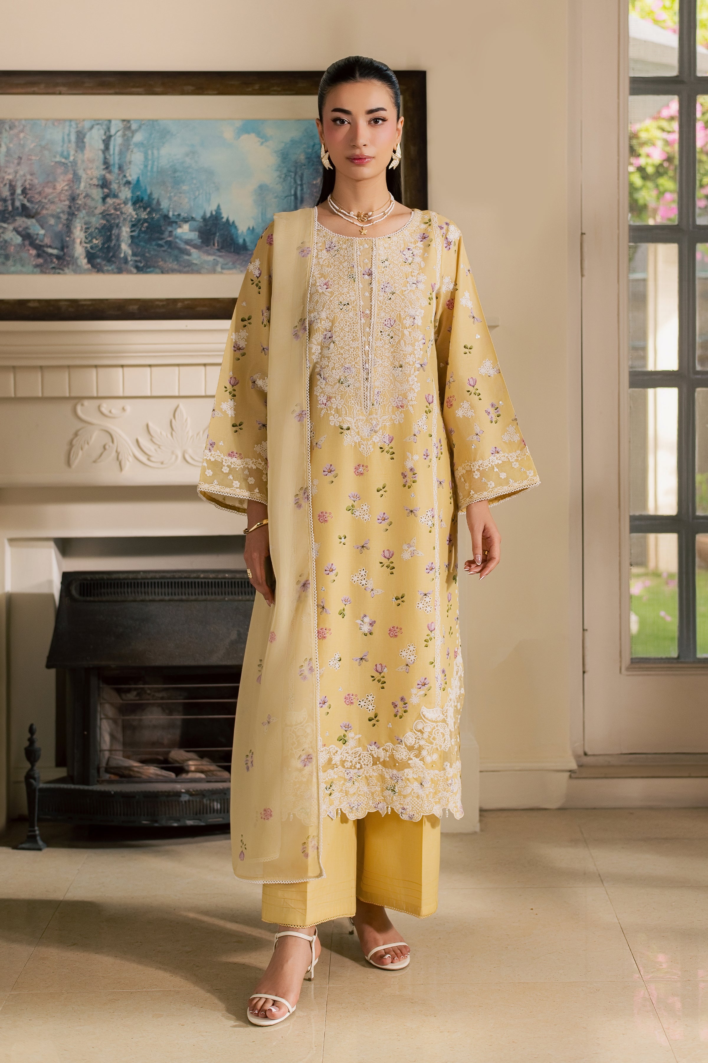  Eyrna 3Pc - Luxury Embroidered Lawn BATIKSS26  BATIK   XS / Yellow / Lawn-S / Yellow / Lawn-M / Yellow / Lawn-L / Yellow / Lawn-XL / Yellow / Lawn