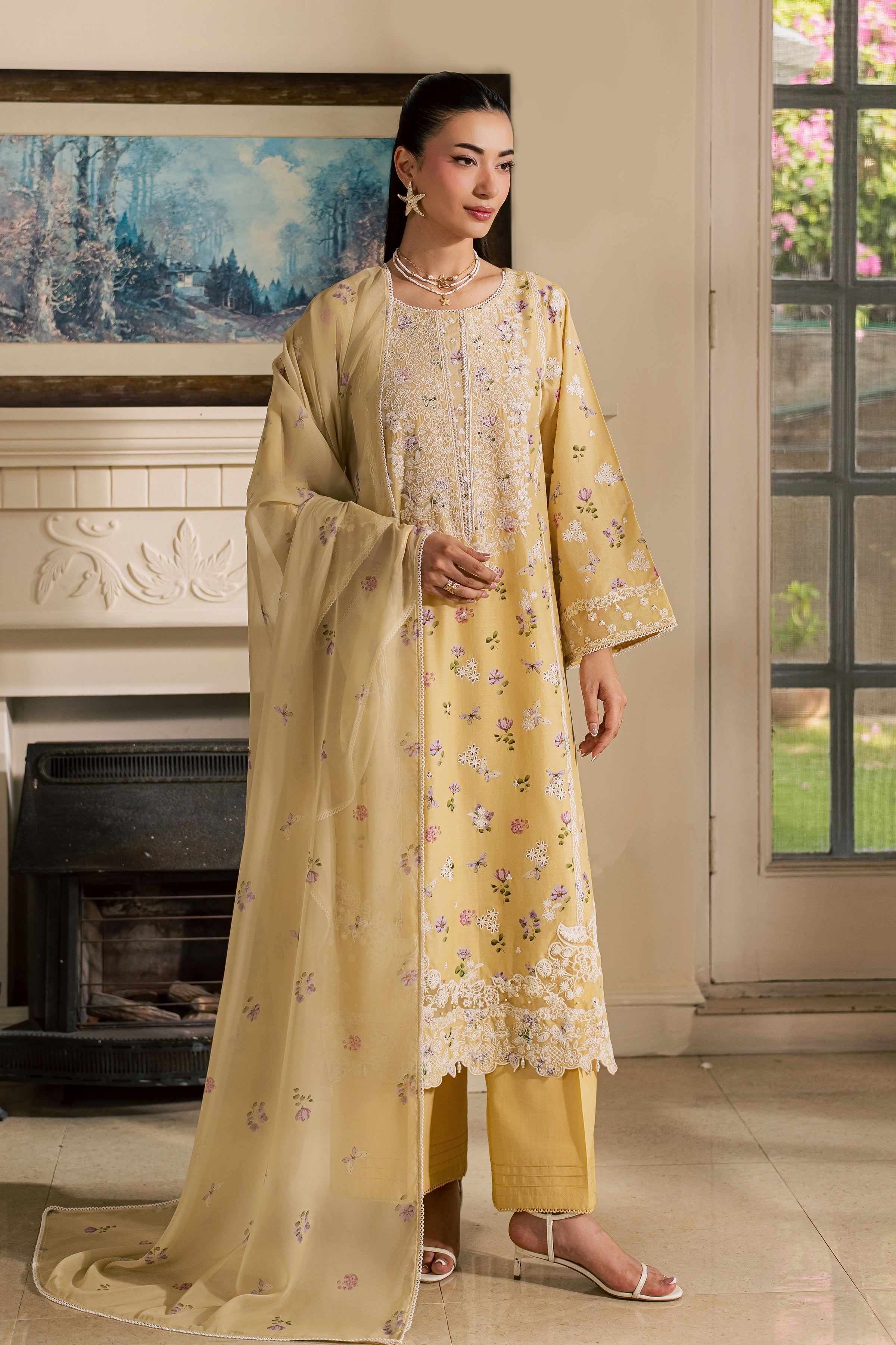  Eyrna 3Pc - Luxury Embroidered Lawn BATIKSS26  BATIK   XS / Yellow / Lawn-S / Yellow / Lawn-M / Yellow / Lawn-L / Yellow / Lawn-XL / Yellow / Lawn