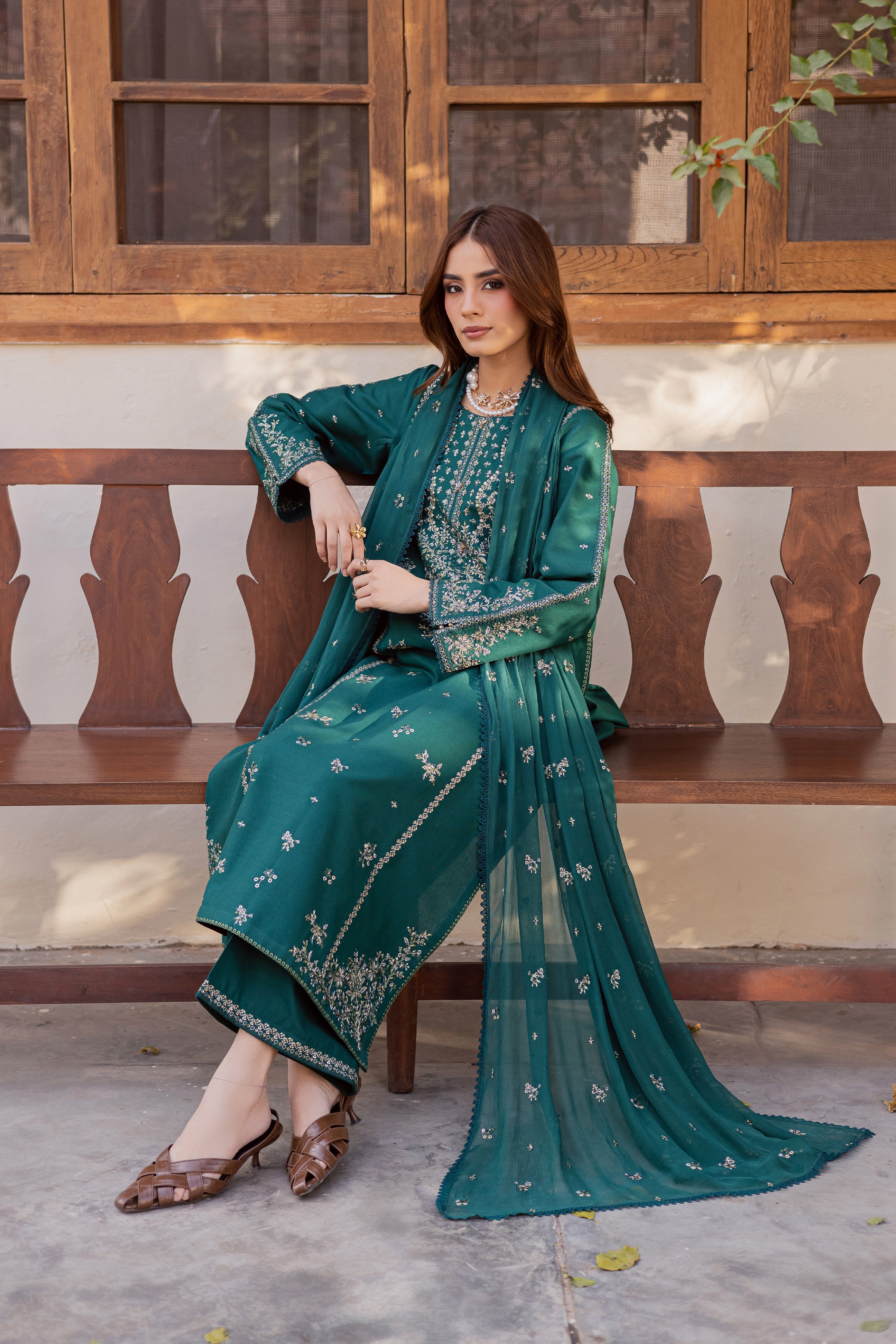  Ferry 3Pc - Embroidered Khaddar Dress BATIK WINTER PRET 2025  BATIK   XS / Rain forest / Khaddar-S / Rain forest / Khaddar-M / Rain forest / Khaddar-L / Rain forest / Khaddar-XL / Rain forest / Khaddar