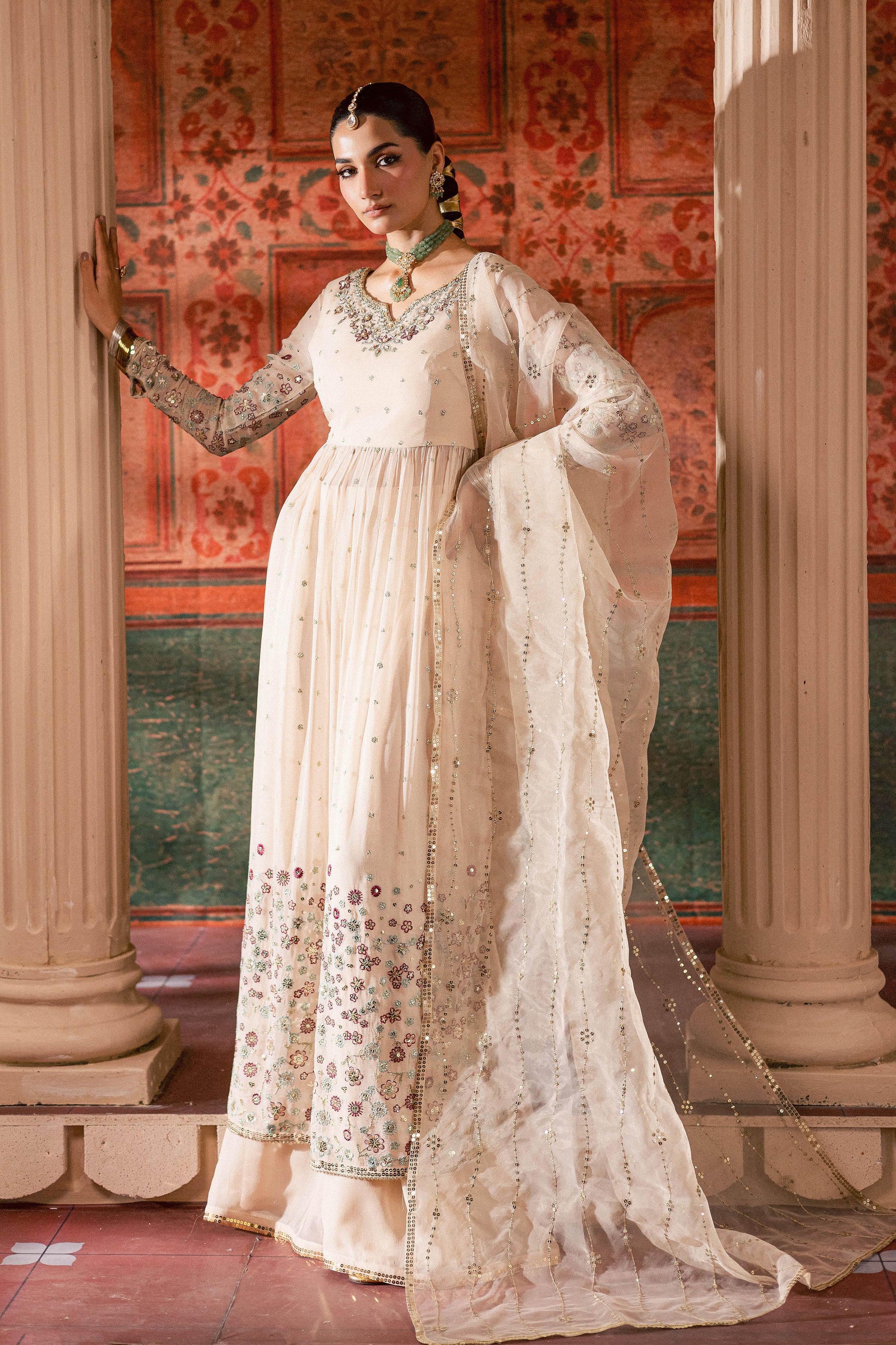  Fiona Lux 3Pc - Chiffon Wedding Frock BATIKLuxePRET2025  BATIK   S / Pearl White / Raw Silk & Crinkle-M / Pearl White / Raw Silk & Crinkle-L / Pearl White / Raw Silk & Crinkle