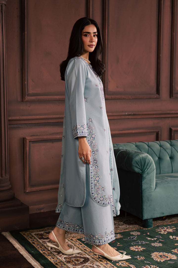Azure Charm  3Pc - Embroidered Khaddar Dress