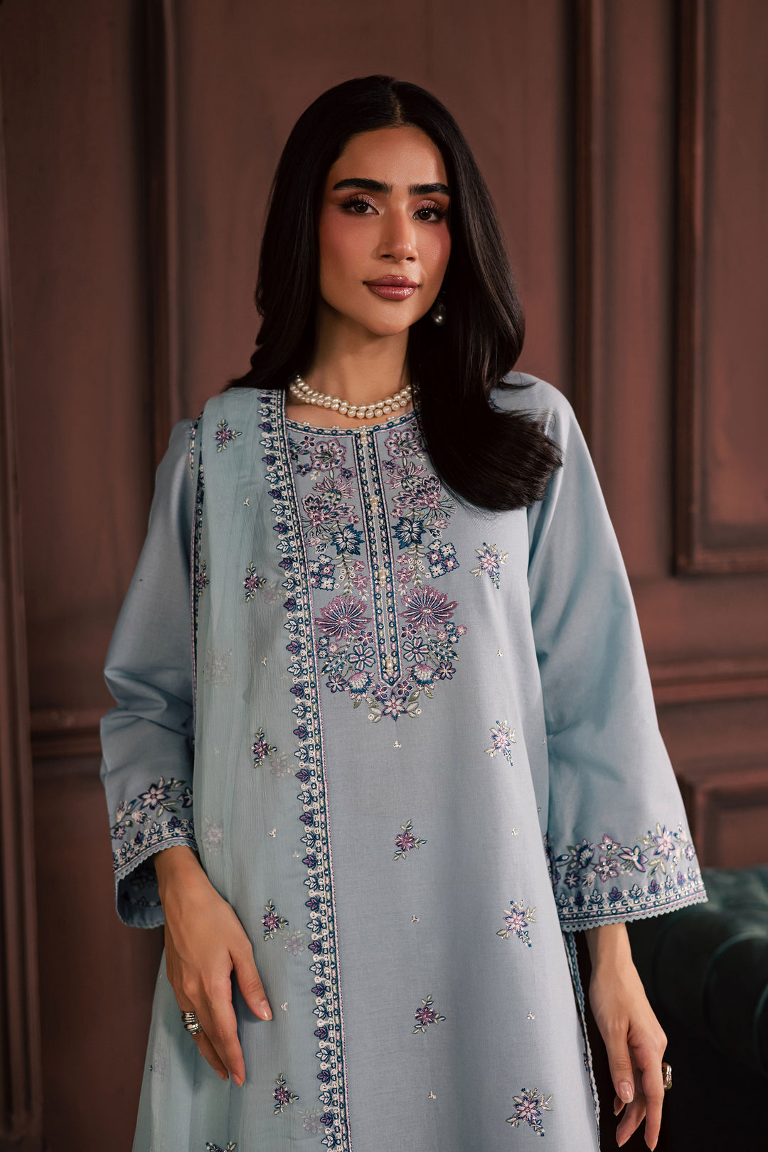 Azure Charm  3Pc - Embroidered Khaddar Dress